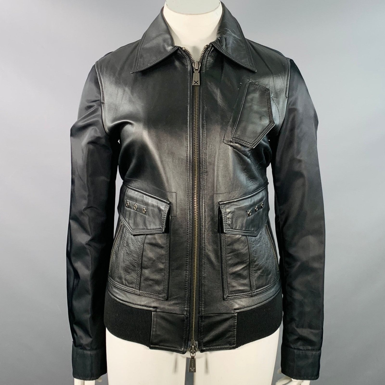 John Richmond Size XL Black Faux Leather Polyamide Zip Up Jacket Size XL / US 12-14 / IT 48-50 - 1 Thumbnail