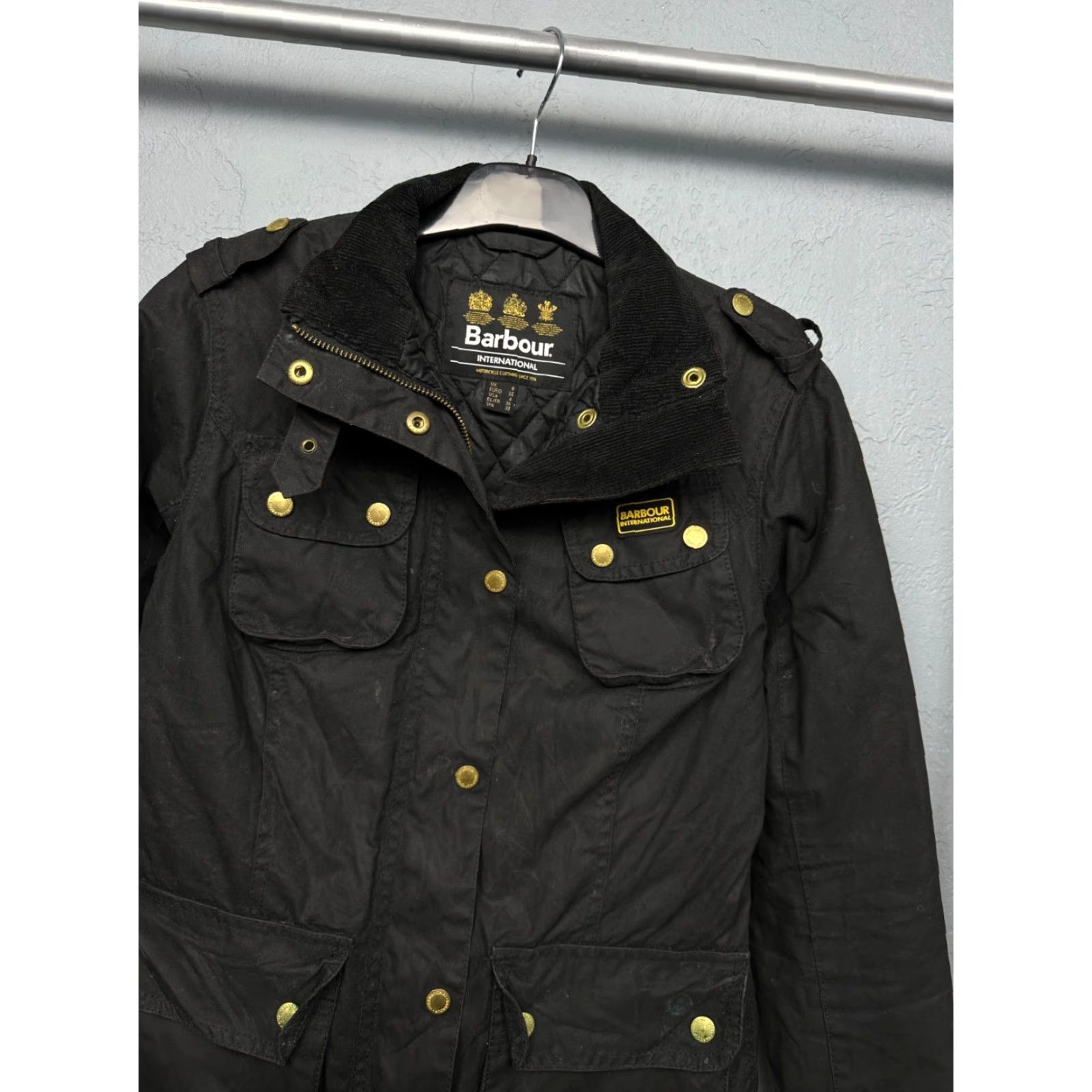 Barbour Barbour International Fins Wax Jacket Womens UK 8 Barbour Jacket Waxed Motorcycle Jacket Black Size UK 8 Women Size S / US 4 / IT 40 - 2 Thumbnail
