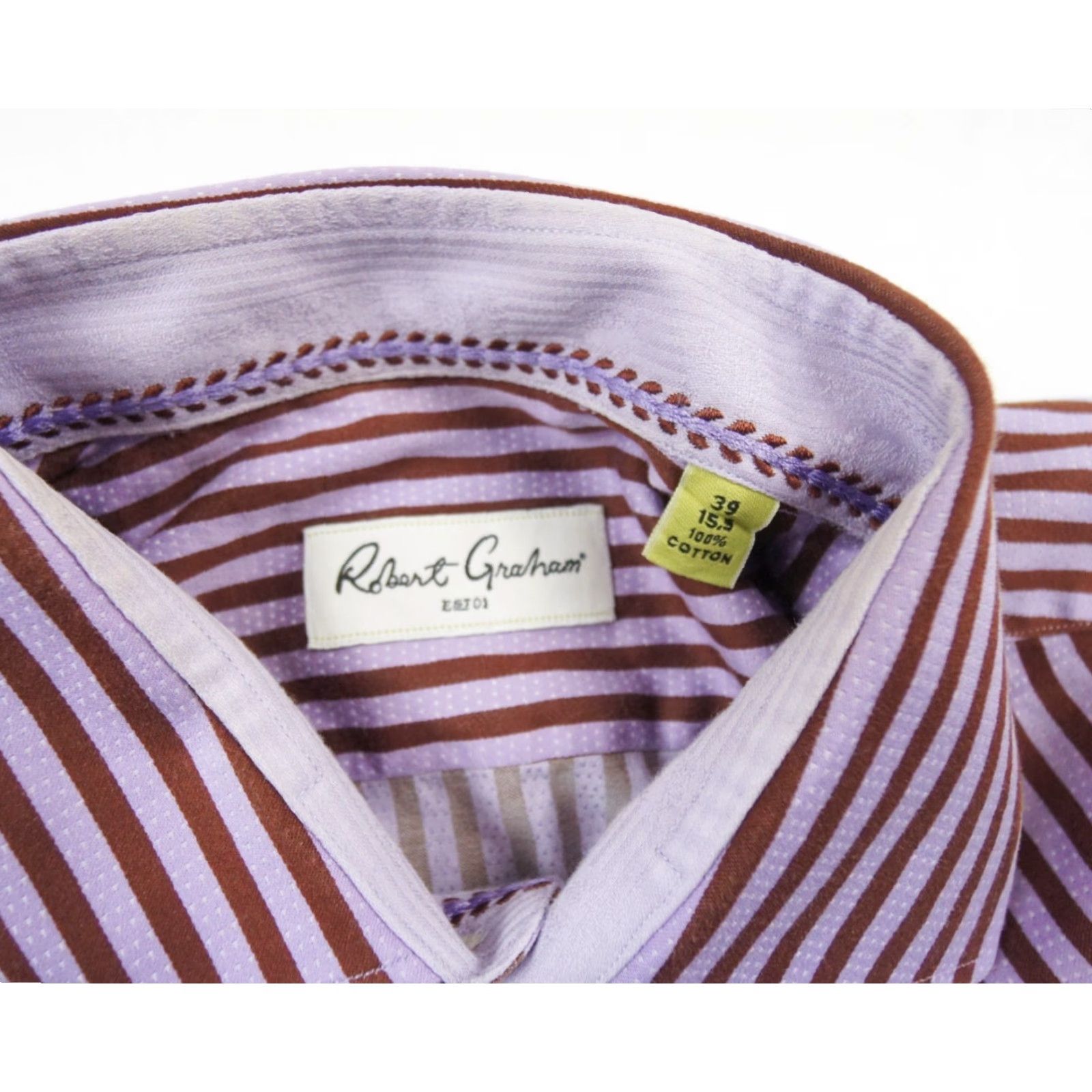 Robert Graham Robert Graham Button Up Shirt Mens 15.5 Purple Striped Cotton Long Sleeve Collared Regular Fit Size US M / EU 48-50 / 2 - 7 Thumbnail