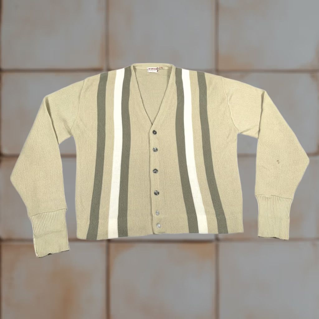 McGregor VINTAGE McGregor Sweater Cardigan Adult MEDIUM Brown Striped Orlon Knit USA 60s Mens Size US M / EU 48-50 / 2 - 1 Thumbnail