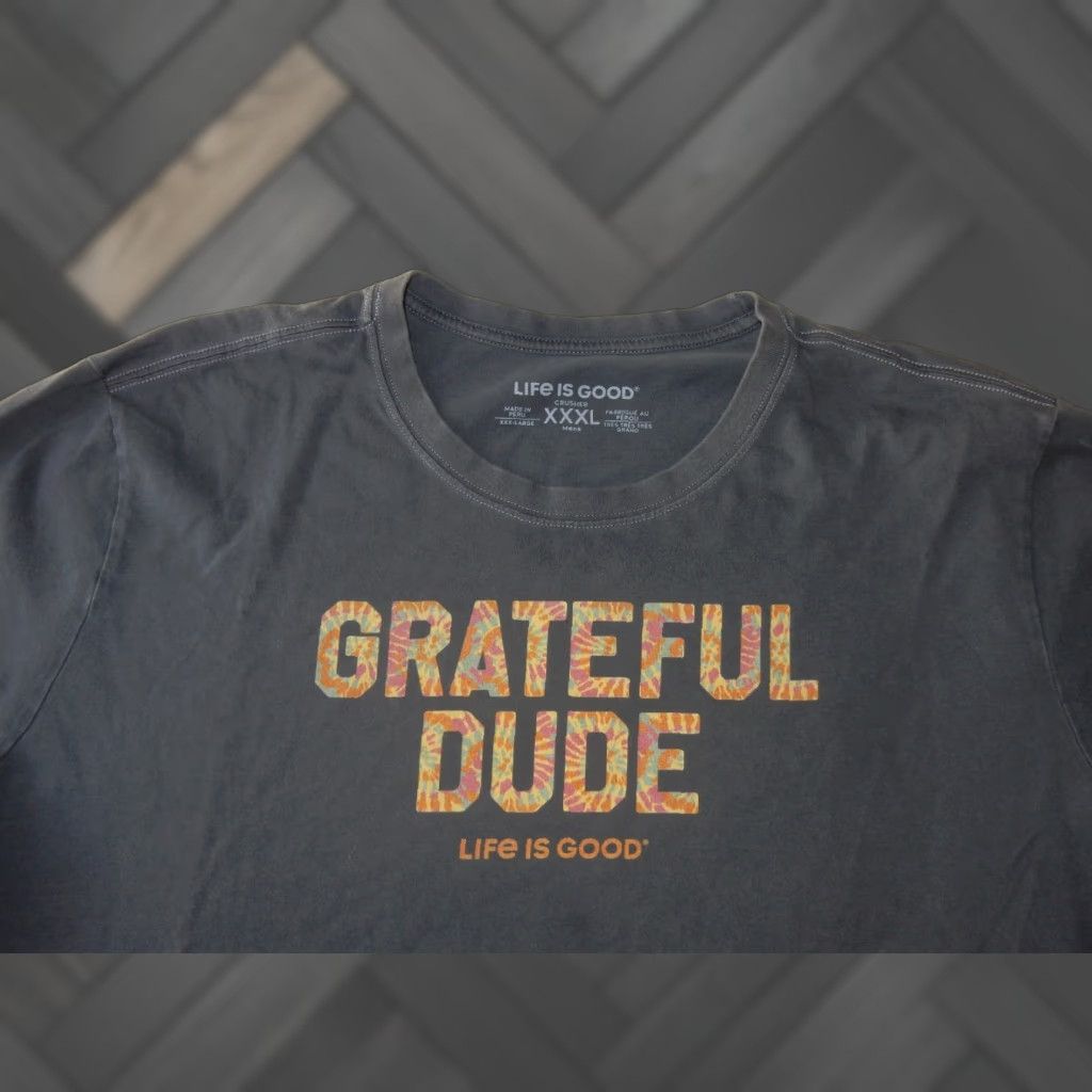 Life is Good Life is Good Men's T Shirt Size XXXL Grateful Dude Shirt Short Sleeve Gray Cotton Graphic Print Mens XXXL Size US L / EU 52-54 / 3 - 1 Thumbnail
