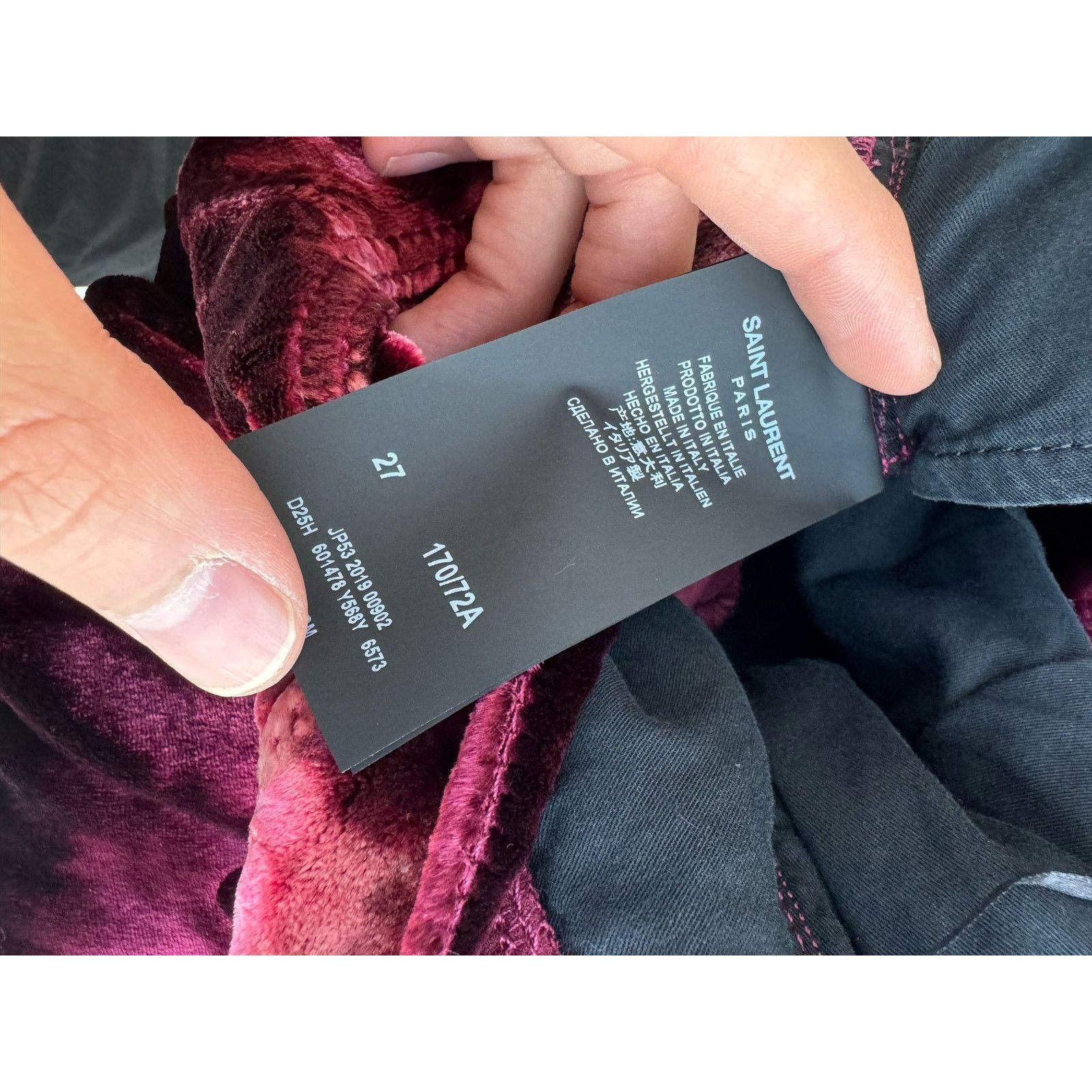 Saint Laurent Paris o1rshd1 Skinny 5 Pockets Velvet / Velour Pants in Burgundy Size US 27 - 19 Thumbnail
