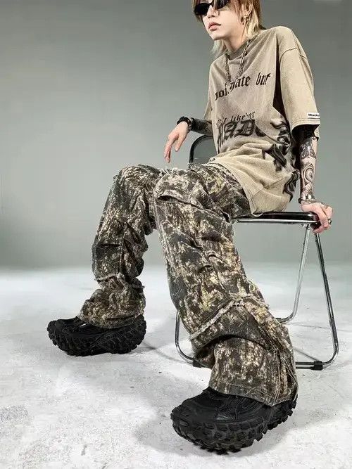 Designer × Vintage Cargo pants Frayed Camouflage Y2k Baggy jeans Size US 32 / EU 48 - 4 Thumbnail
