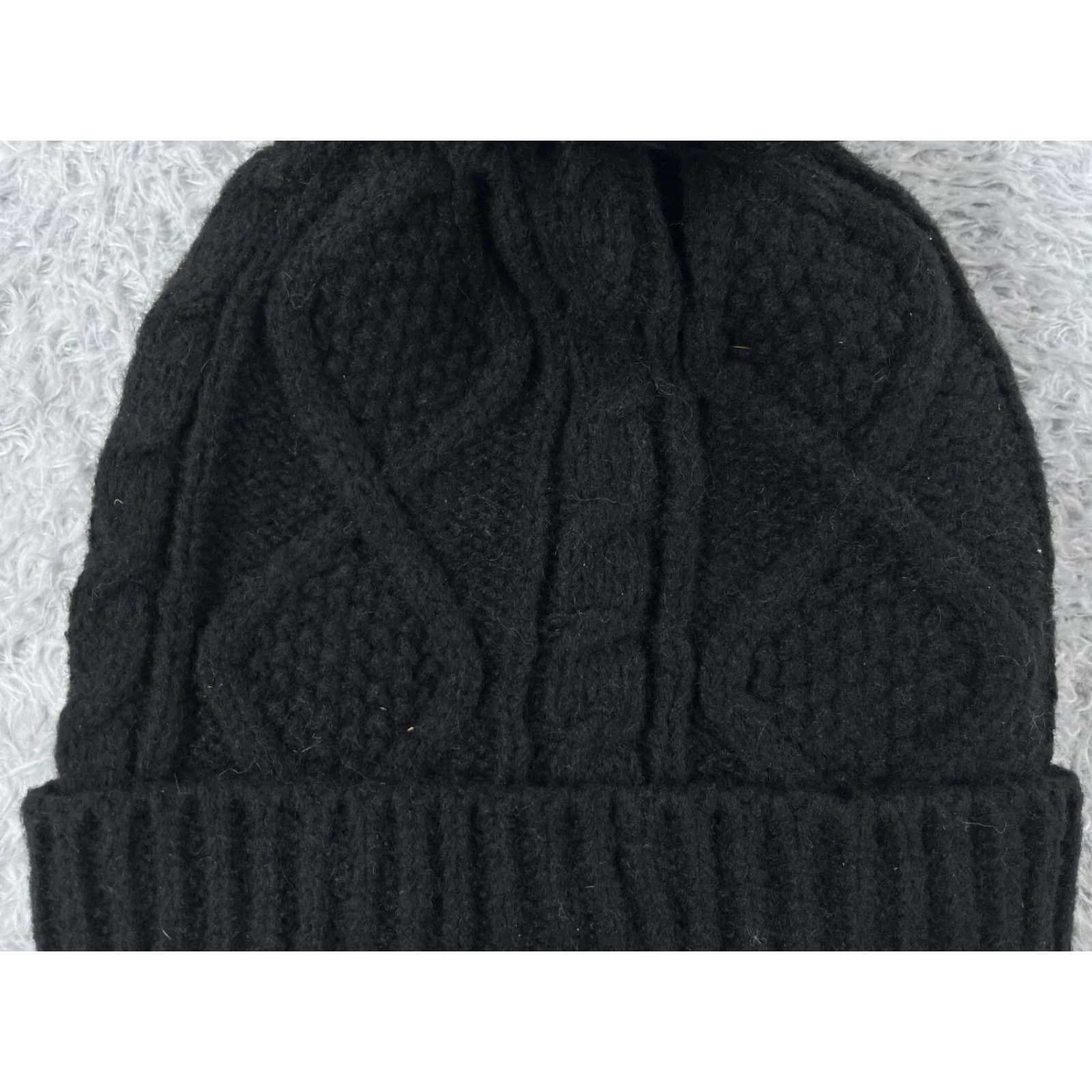 Vintage Sonoma Beanie Adult One Size Black Cable Knit Polyester Lined Ski Pom Size ONE SIZE - 2 Thumbnail