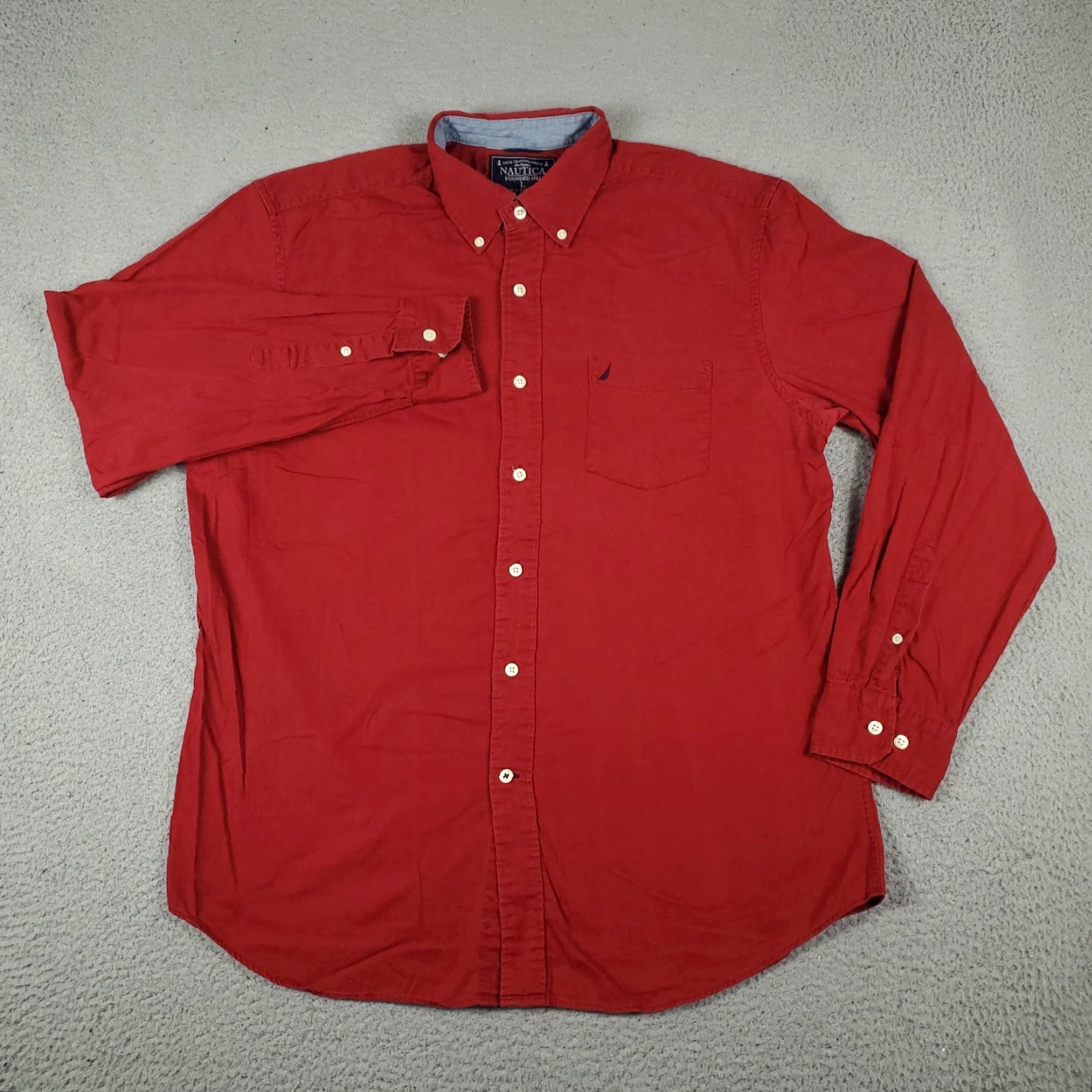 Nautica Nautica Shirt Men L Red Button-Up Long Sleeve Cotton Casual Mens Size US L / EU 52-54 / 3 - 3 Thumbnail
