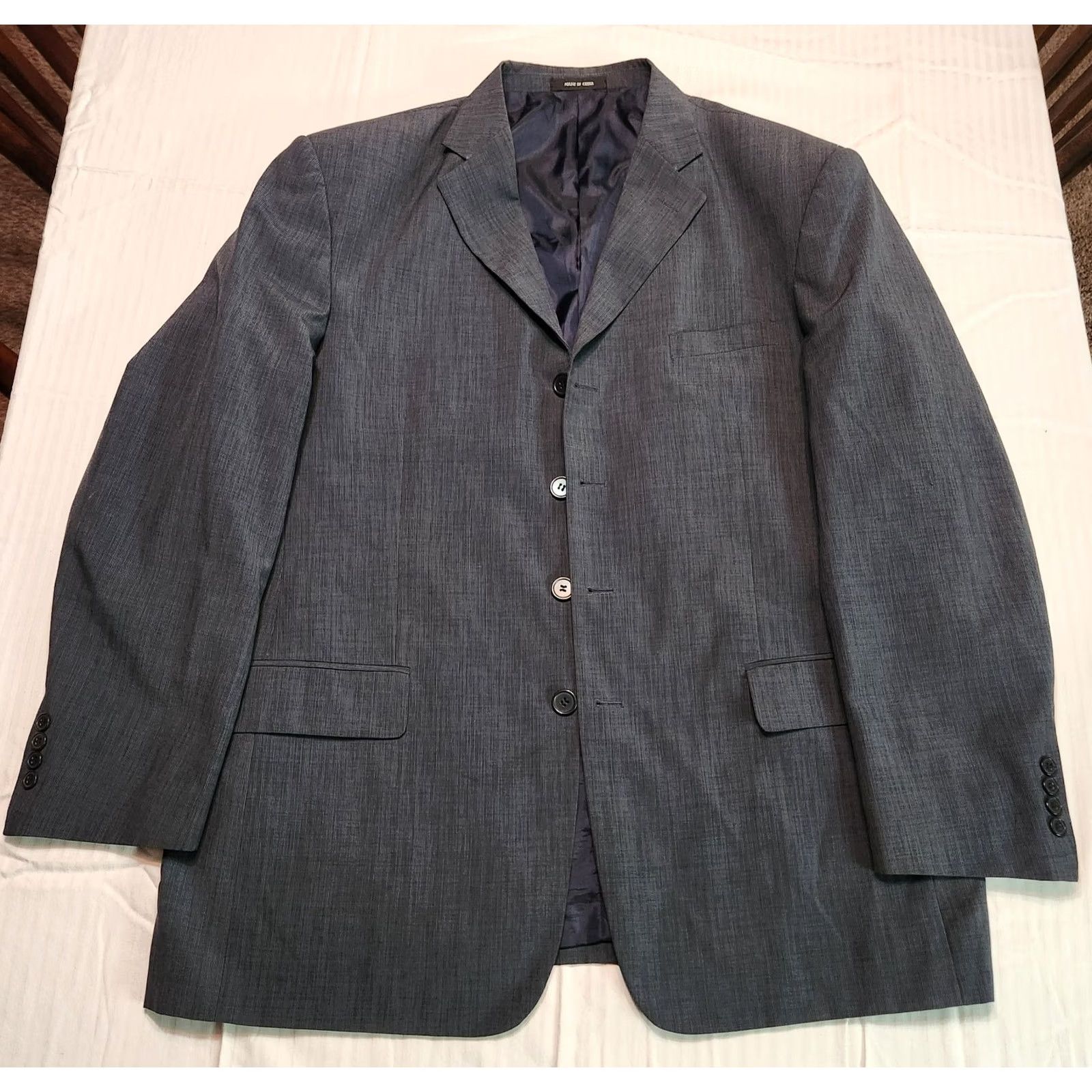 Vintage Vittorio St. Angelo Men’s 48L Blue Charcoal 2 Piece Suit Four-Button Notch Lapel Slim? Ventless Card? Size 48R - 6 Thumbnail