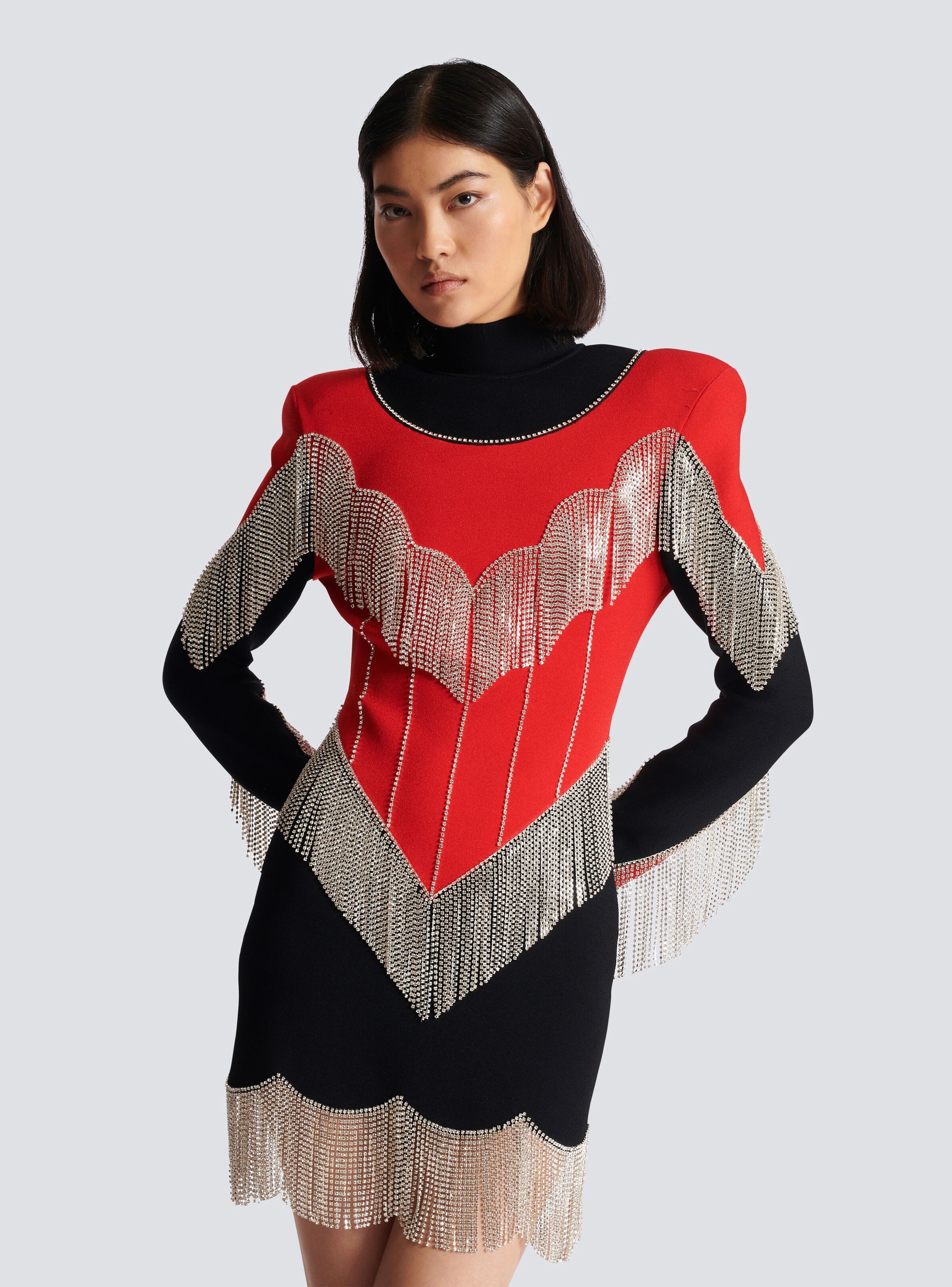 Balmain o1s1wg110825 Fringed Knit Dress in Black/Red Size S / US 4 / IT 40 - 5 Thumbnail