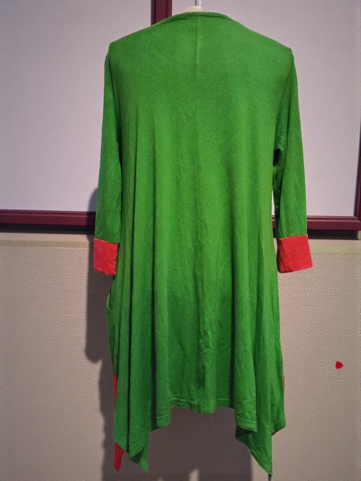 Aria Handmade Green and Coral Colorblock Tunic with 3/4 Sleeves Size M / US 6-8 / IT 42-44 - 5 Thumbnail