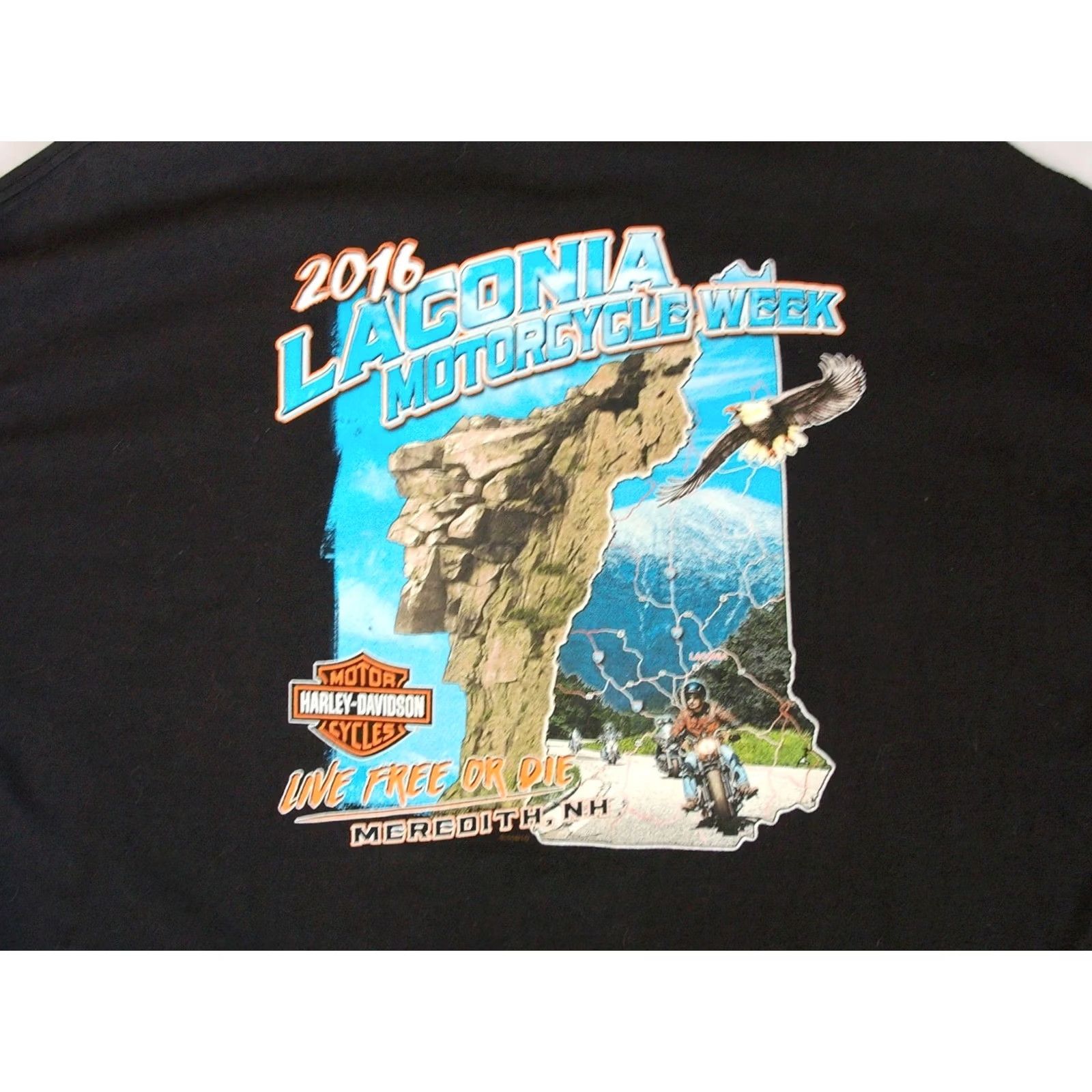 Harley Davidson Harley-Davidson Motorcycles Shirt Mens 2XL Black Graphic Print Double-Sided Laconia Bike Week Meredith NH USA 2016 Vintage? No Size US XXL / EU 58 / 5 - 5 Thumbnail