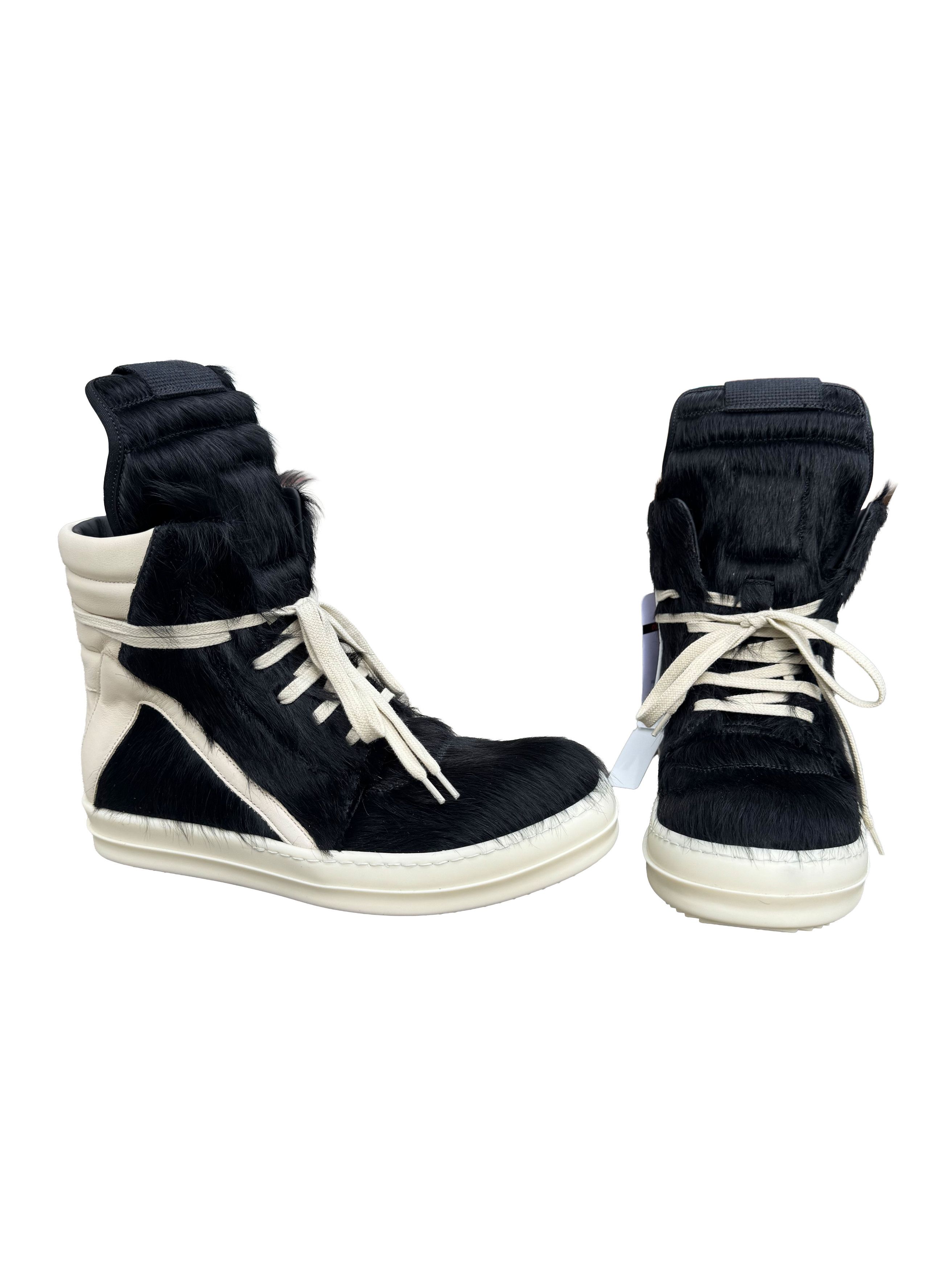 Rick Owens Geobasket Cow Fur/Pony Hair Black Milk