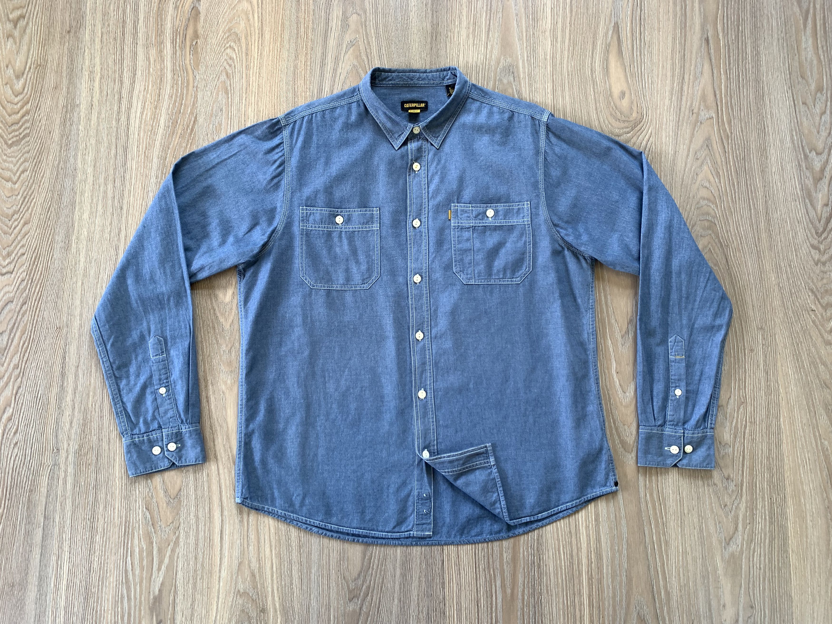 image of Vintage Caterpillar Denim Long Sleeve Shirt in Light Blue, Men's (Size XL)