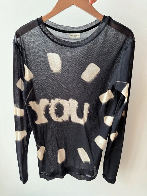 image of Dries Van Noten Top Long Sleeve Mesh Shirt Black, Women's (Size Small)