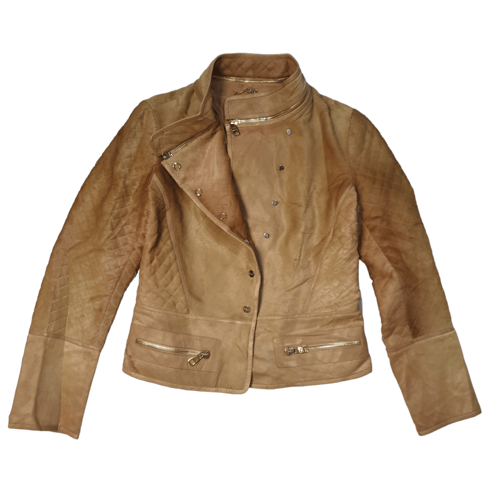 Salvatore Ferragamo Calf Skin Fur Leather Biker Moto Jacket 