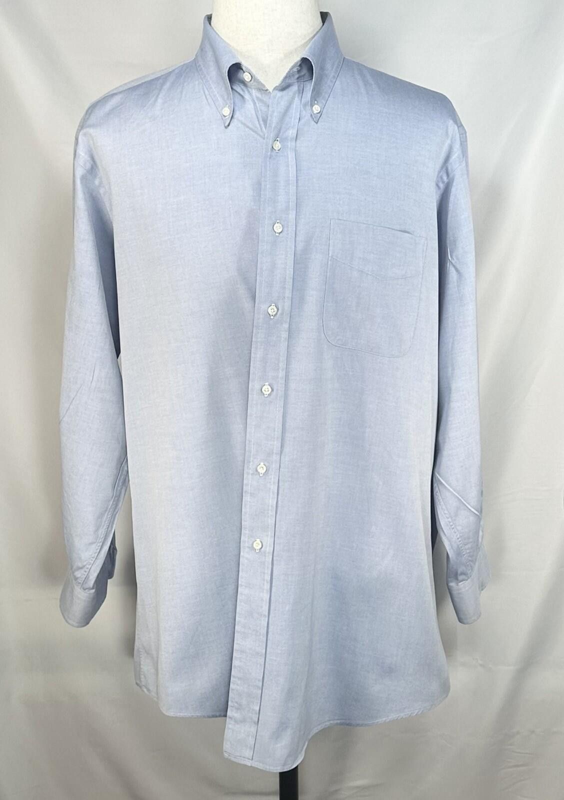 Jos. A. Bank Jos A Bank 80s 2-Ply Pinpont Button Up Blue Mens XL 17.5/35 Size 44R - 1 Thumbnail