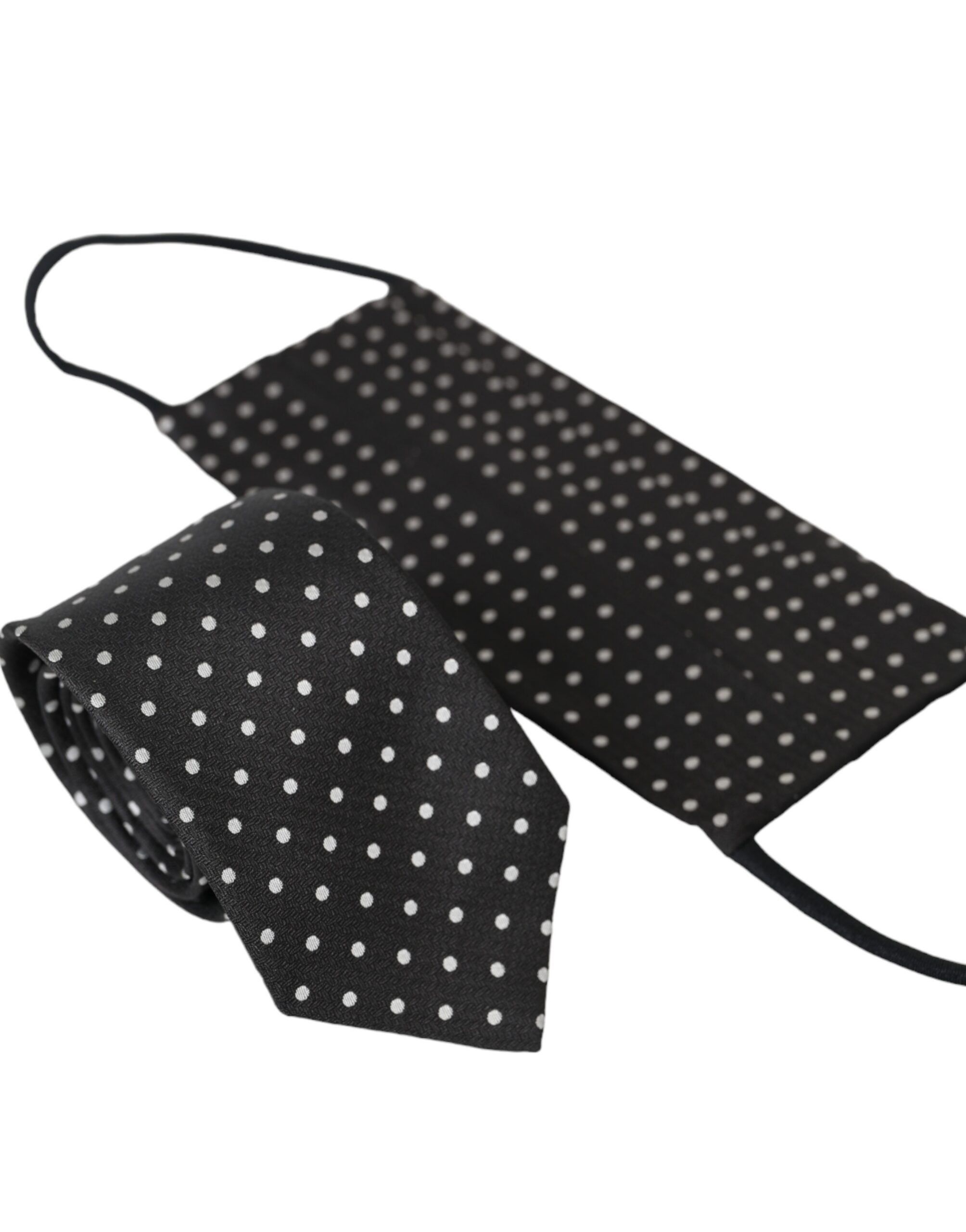 Dolce & Gabbana Black White Polka Dots 100% Silk Necktie Face Men's Mask Size ONE SIZE - 1 Thumbnail