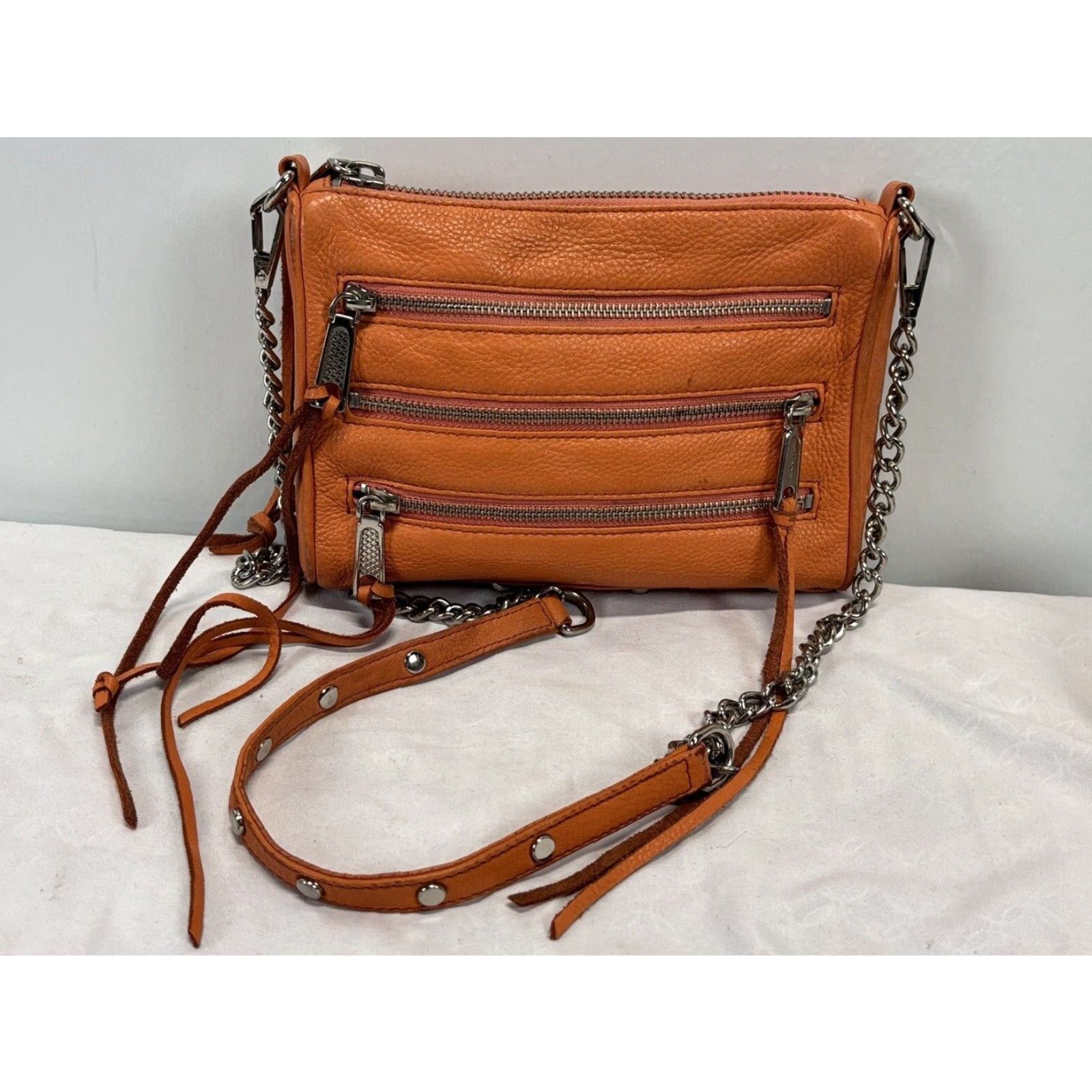 Rebecca Minkoff Rebecca Minkoff Leather Crossbody Purse Orange Small Zipper Chain Strap Womens Size ONE SIZE - 2 Thumbnail