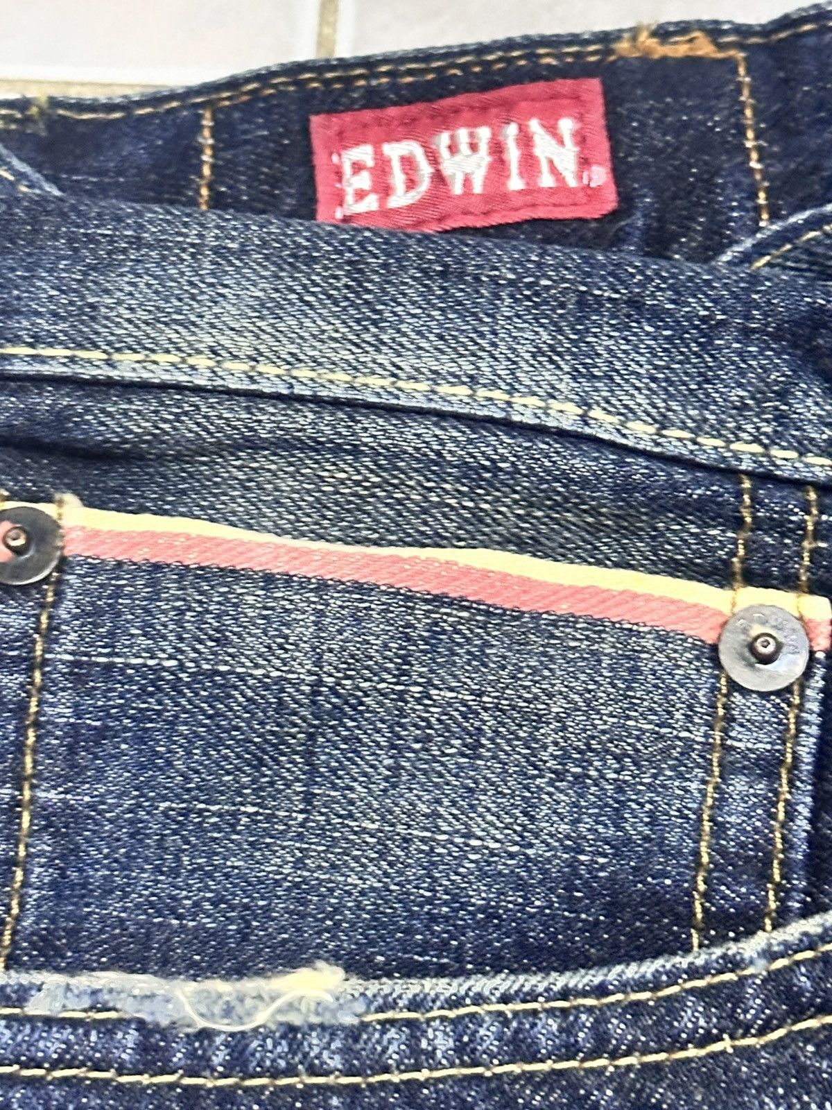 Edwin Edwin Vintage Selvedge Distressed and Painted Faded Wash Size US 33 - 8 Thumbnail