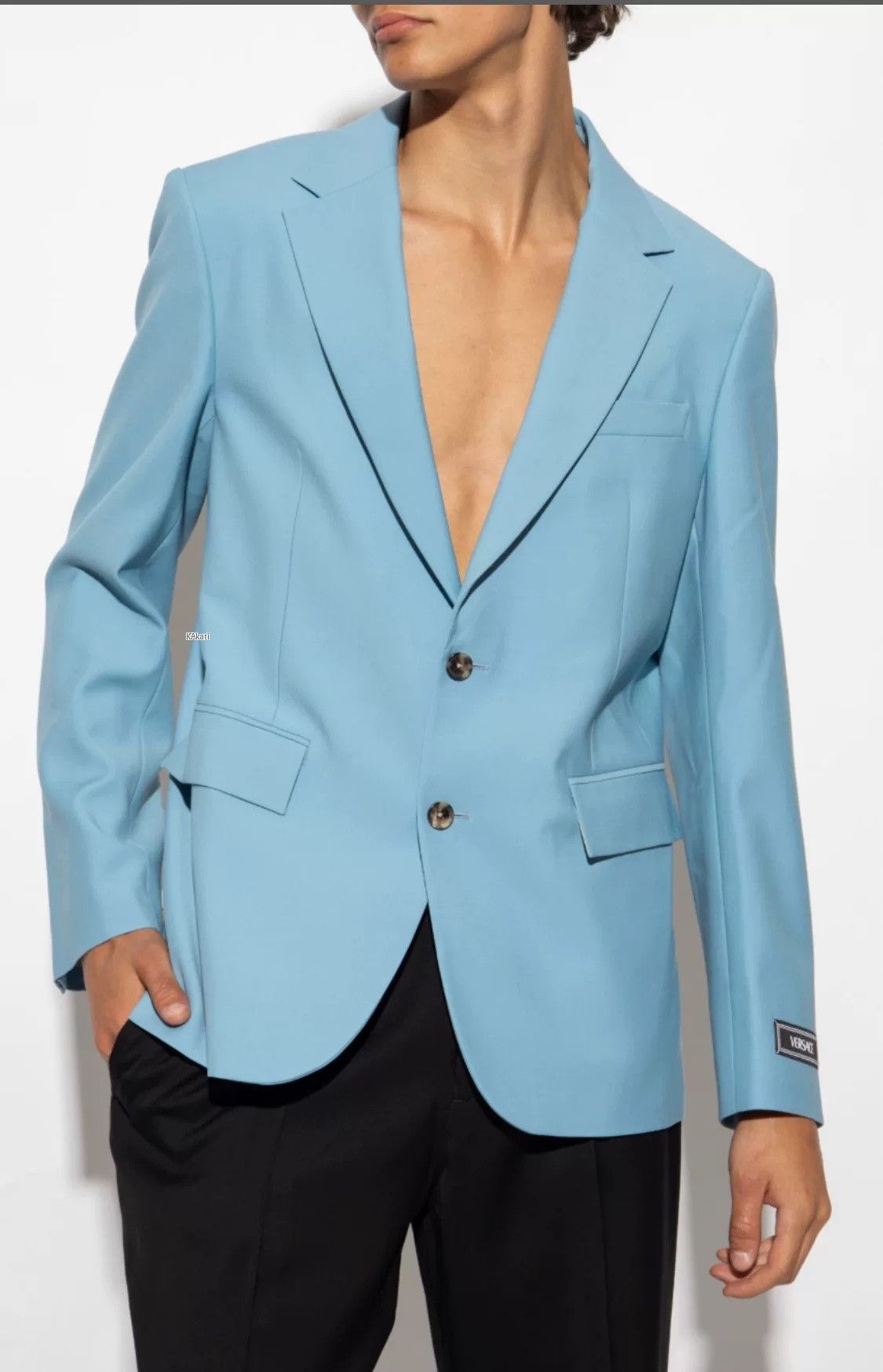 Versace Versace Light Blue Wool Two-Button Blazer Size US M / EU 48-50 / 2 - 2 Thumbnail