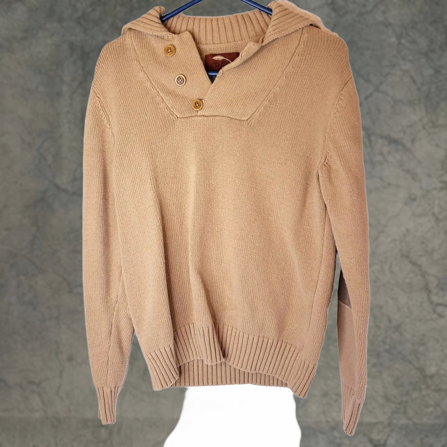 Vintage VINTAGE Bob Timberlake Sweater Mens S Pullover Mock Neck Leather Tan Khaki Green Cowl Neck Elbow Pads Button Accent Size US S / EU 44-46 / 1 - 1 Thumbnail