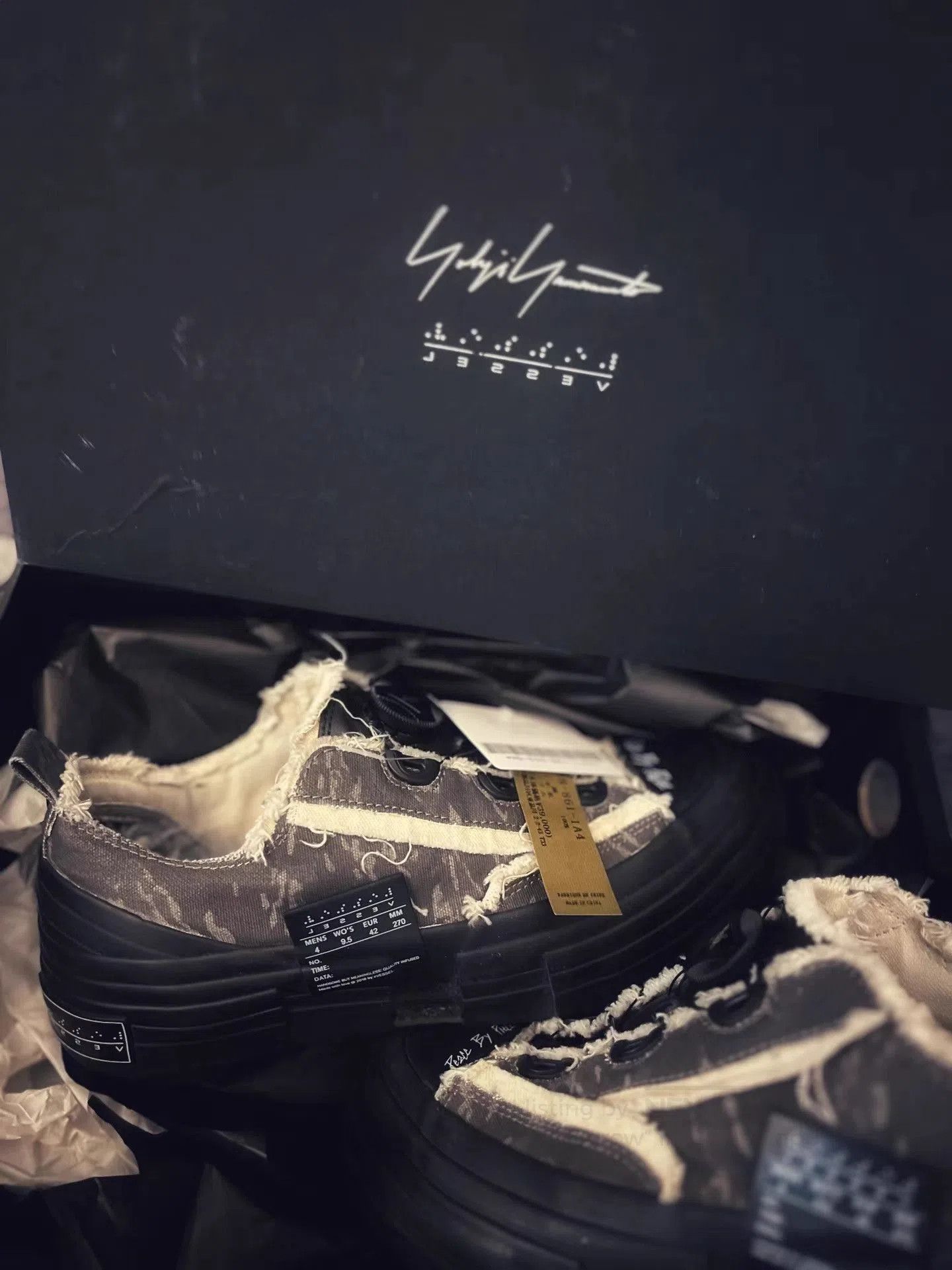 Yohji Yamamoto Black Distressed Low-Top Sneakers Size 9. Size US 9 / EU 42 - 1 Thumbnail