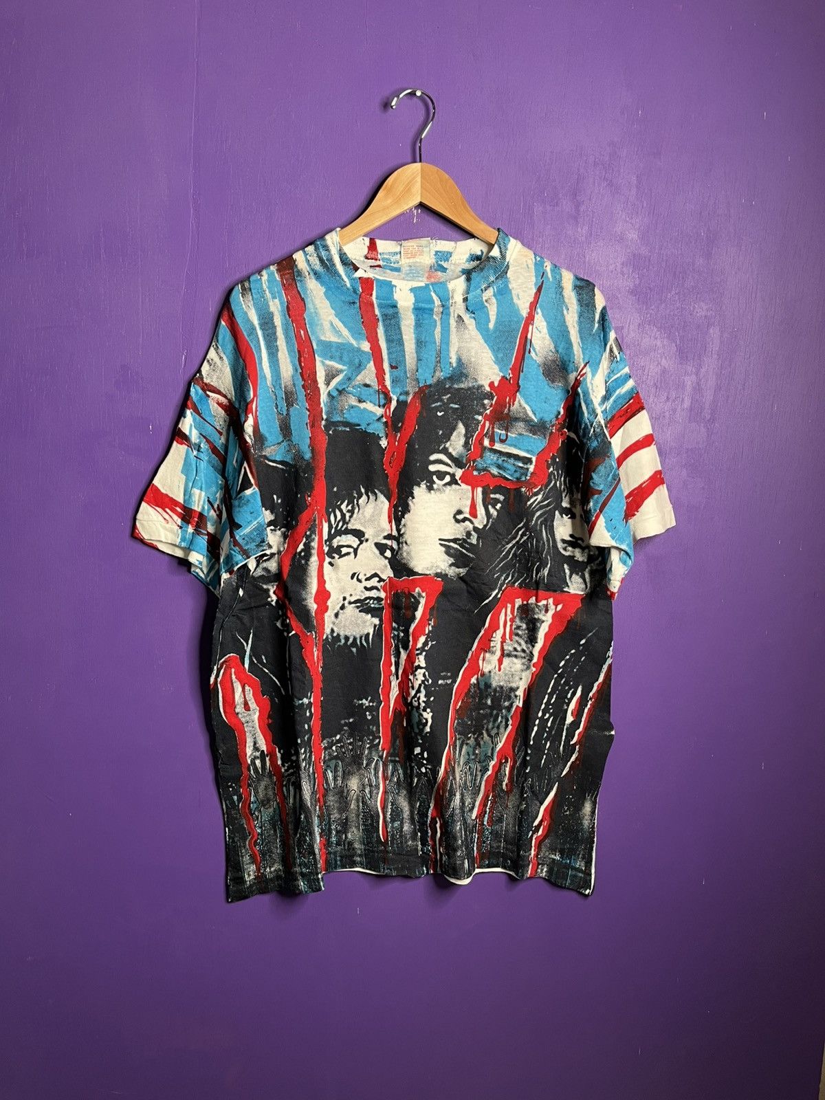 Band Tees × Vintage Vintage 80s KISS faces big AOP tour t-shirt Size US XL / EU 56 / 4 - 1 Thumbnail