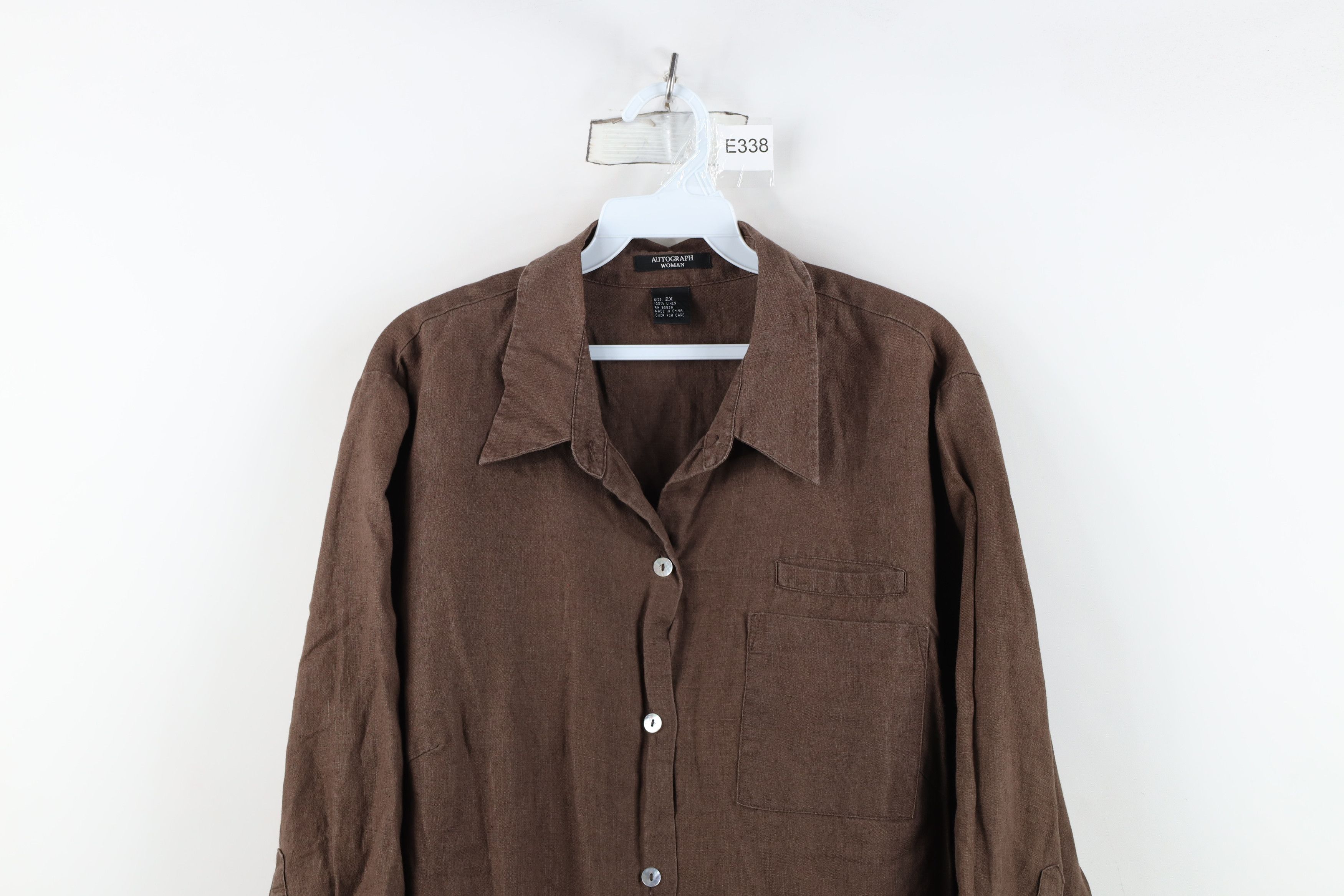 Vintage Vintage 90s Lagenlook Collared Button Shirt Brown Size XXL / US 16-18 / IT 52-54 - 2 Thumbnail