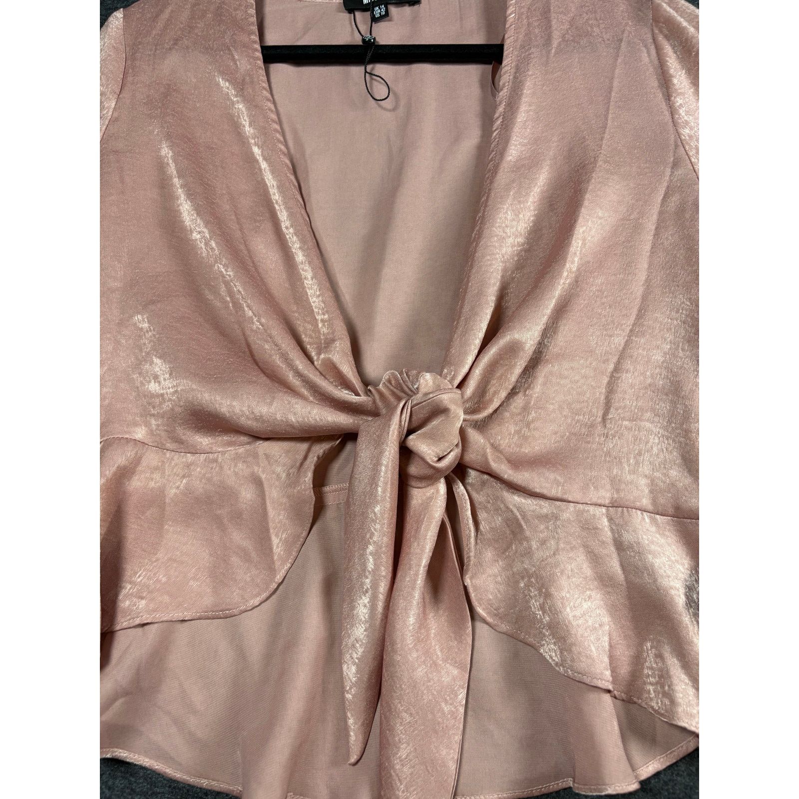 Missguided Missguided Pink Satin Tie Front Blouse Peplum Long Sleeve Size L / US 10 / IT 46 - 4 Thumbnail