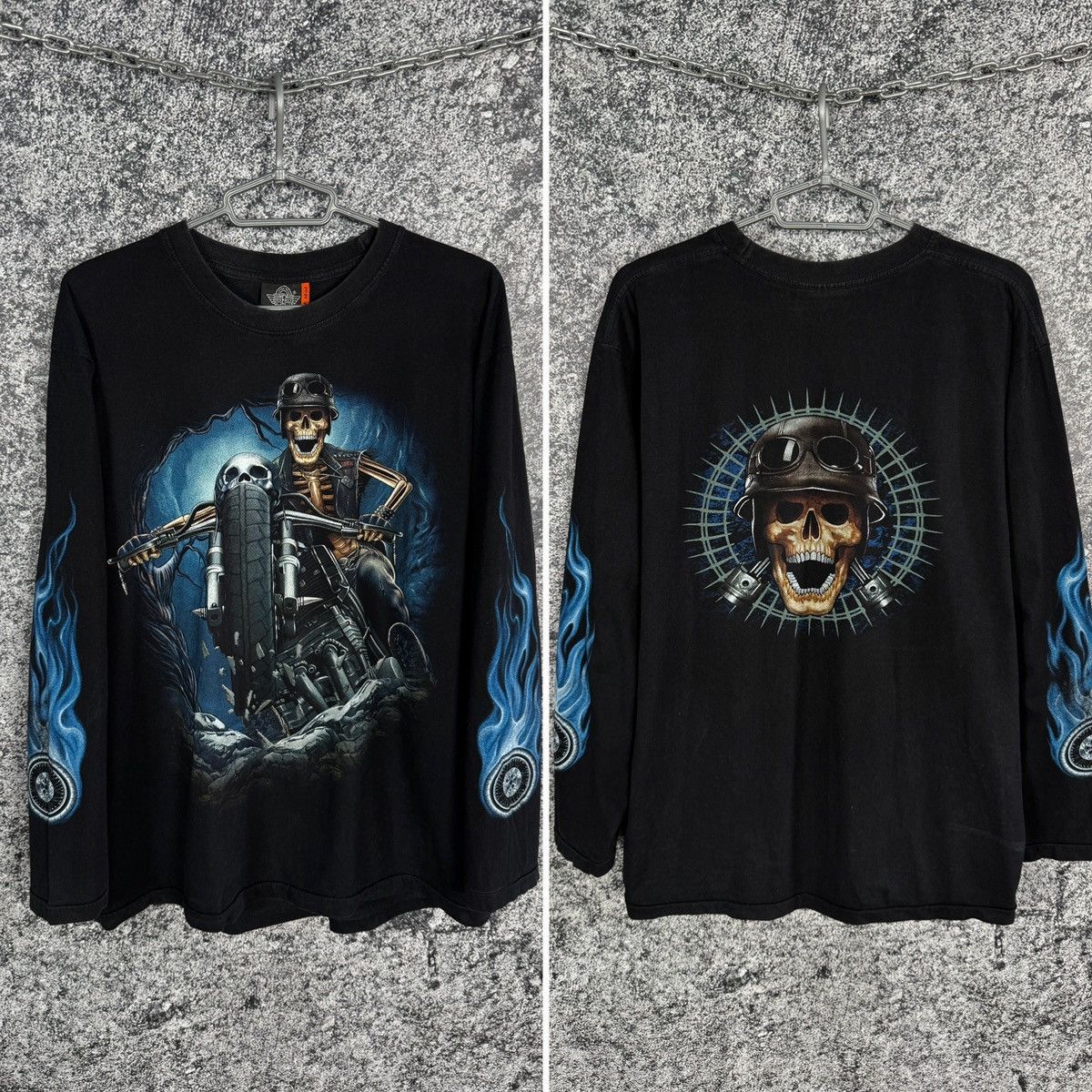 Vintage Rock Eagle Long Sleeve Tee Vintage Skeleton Motorcycle XL Size US XL / EU 56 / 4 - 1 Thumbnail