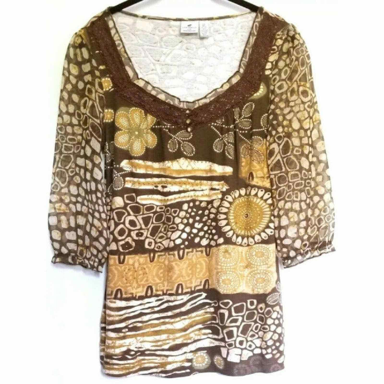 Other Caribbean Joe Tropical Blouse Top Shirt Brown Beige PS Small Size S / US 4 / IT 40 - 1 Thumbnail