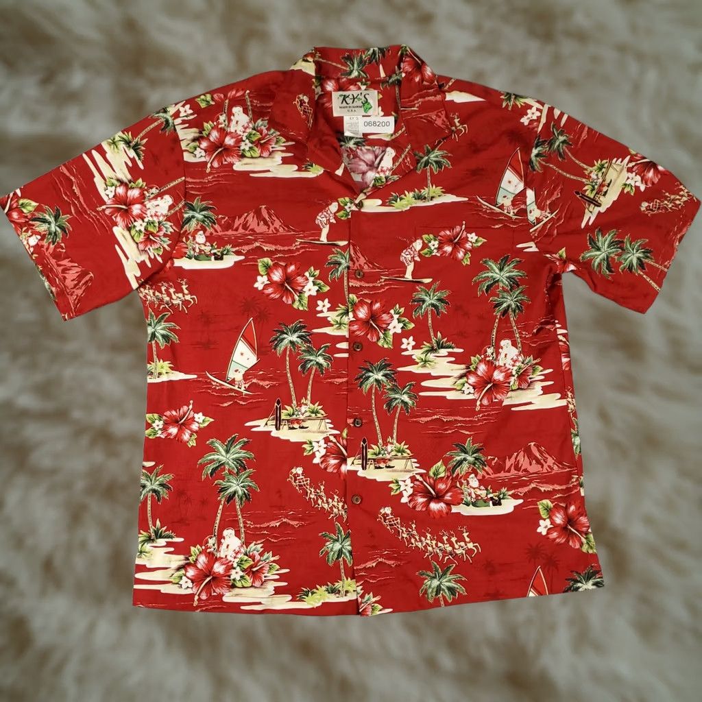 Vintage Ky's Shirt Mens Large Red Hawaiian Button Up Short Sleeve Collared Cotton Size US L / EU 52-54 / 3 - 1 Thumbnail