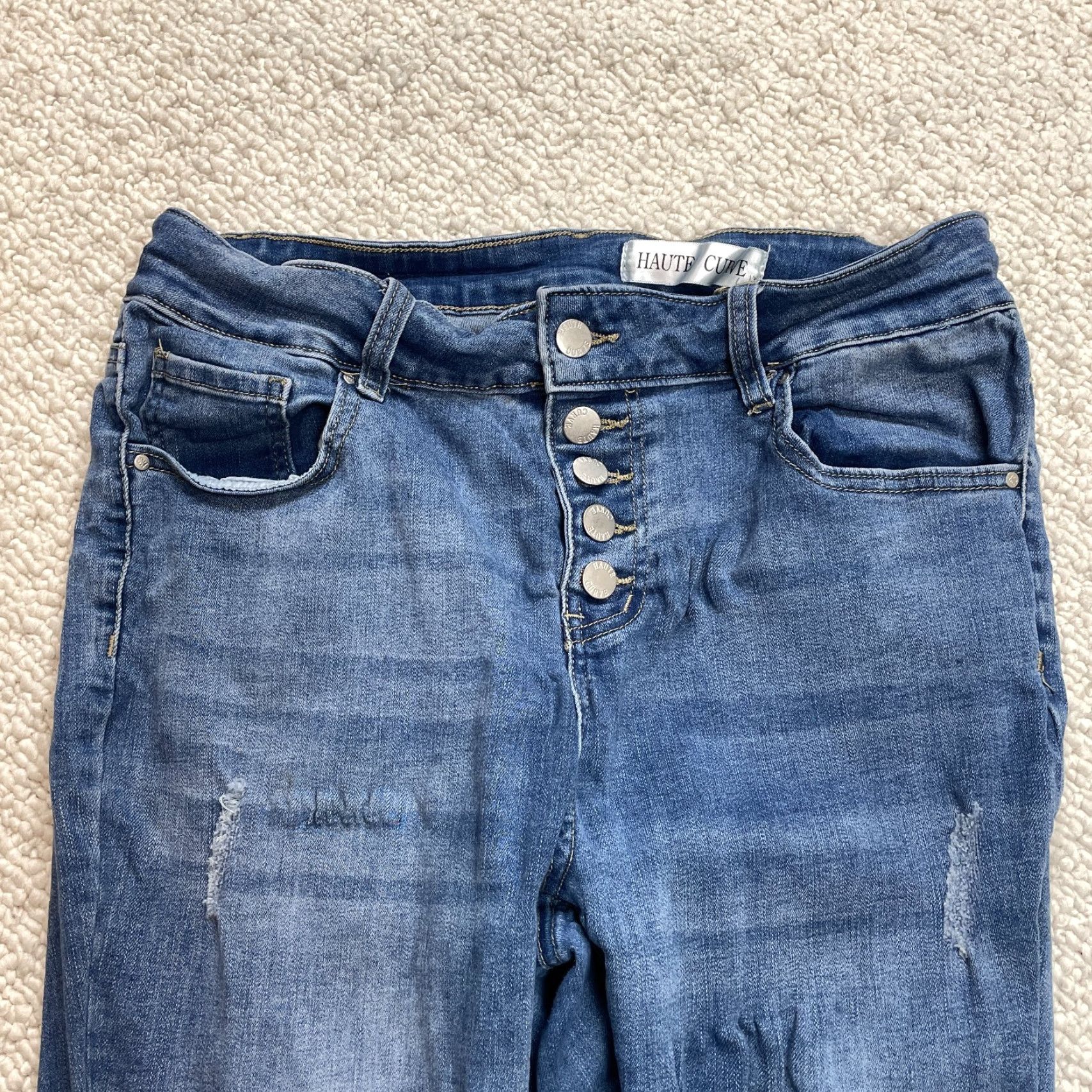 Denime Haute Curve Jeans Womens 14 Denim Blue Dark Wash Button Fly Distressed 31x27 Skinny 5-Pocket Design Womens Size 24" / US 00 / IT 34 - 4 Thumbnail