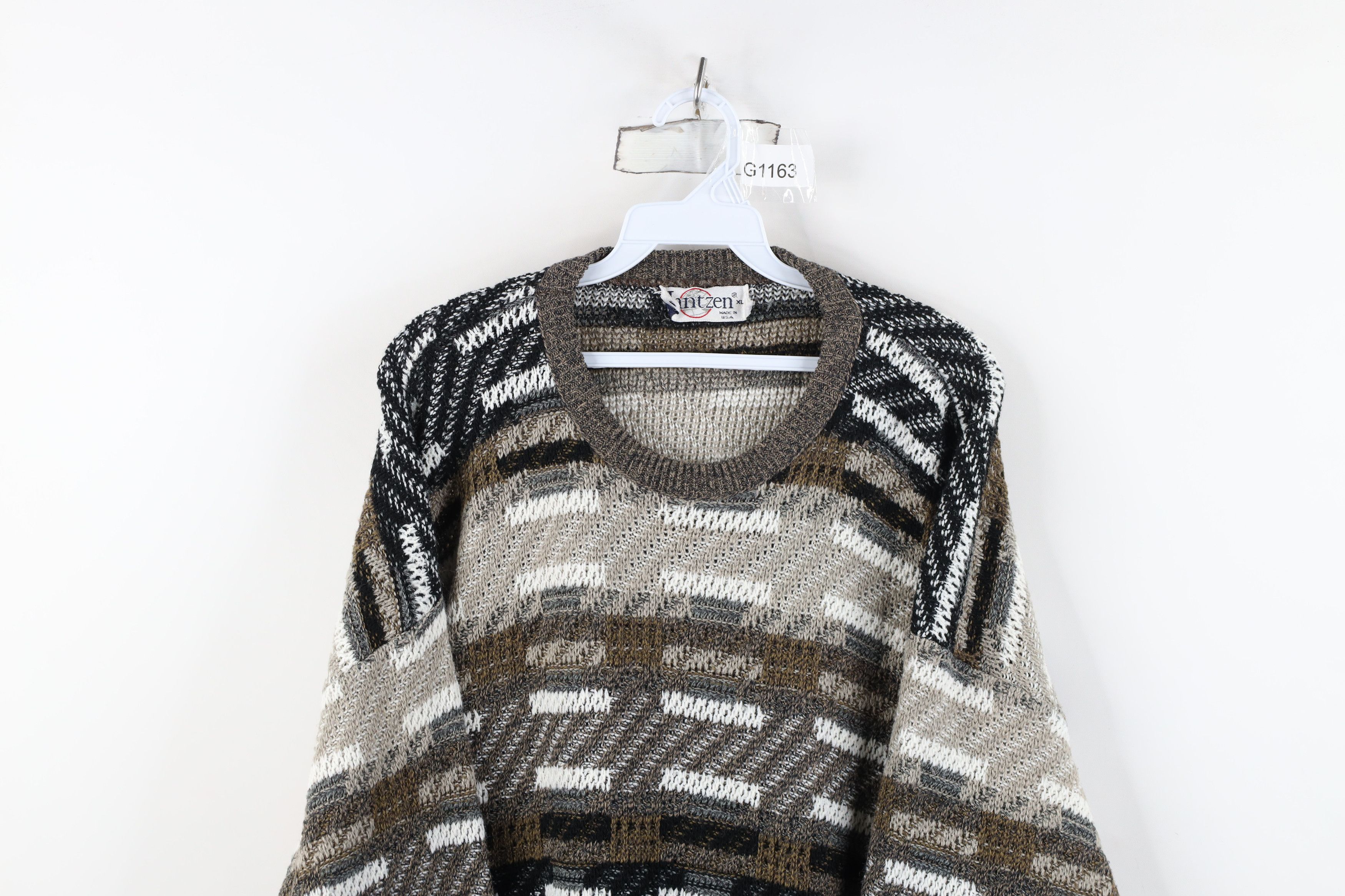 Vintage Vintage 90s Streetwear Geometric Knit Crewneck Sweater USA Size US XL / EU 56 / 4 - 2 Thumbnail