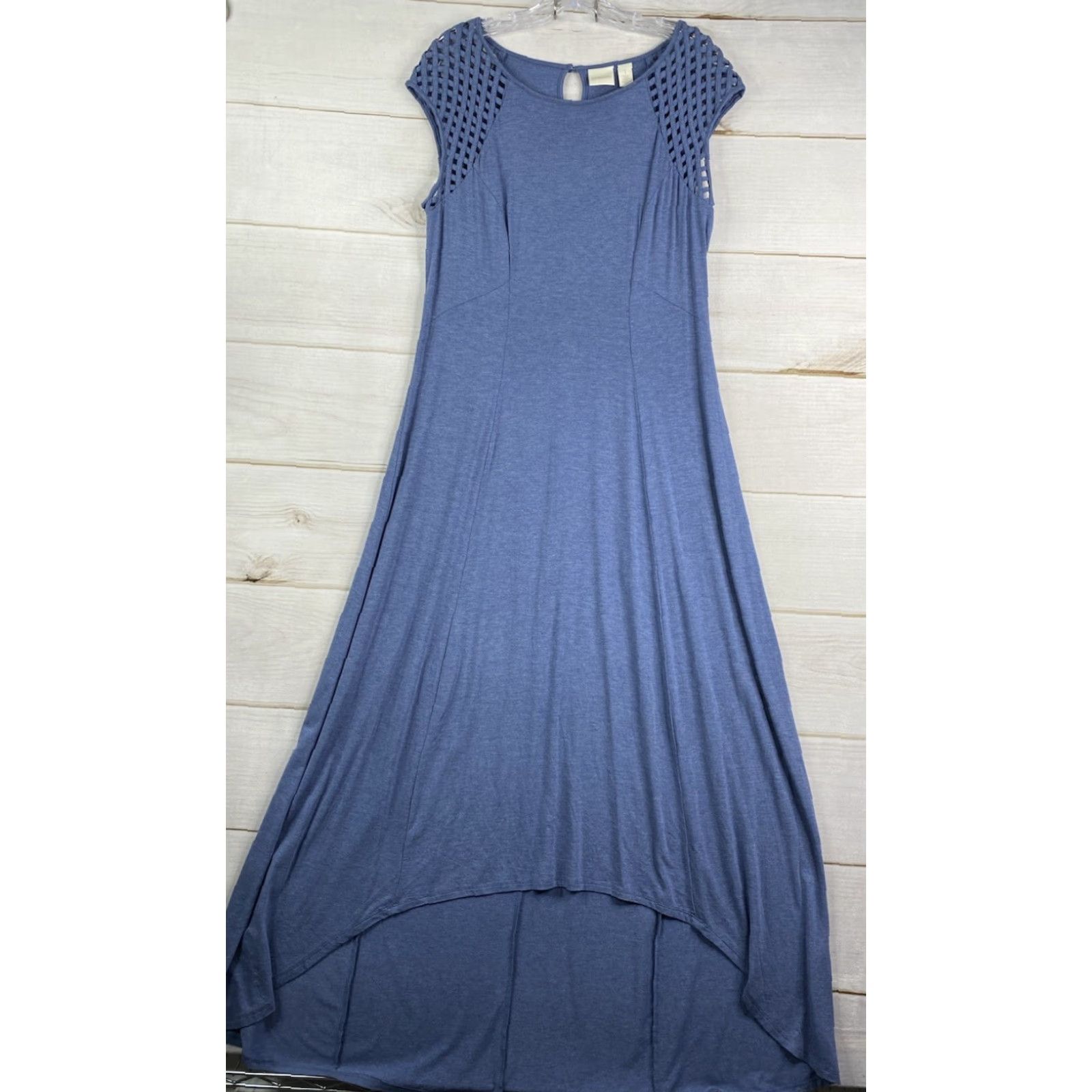 Vintage Chicos Dress Women XS-XL Blue Short Sleeve Cut Out Hi-Low Maxi Shirt? Size 32" / US 10 / IT 46 - 2 Thumbnail