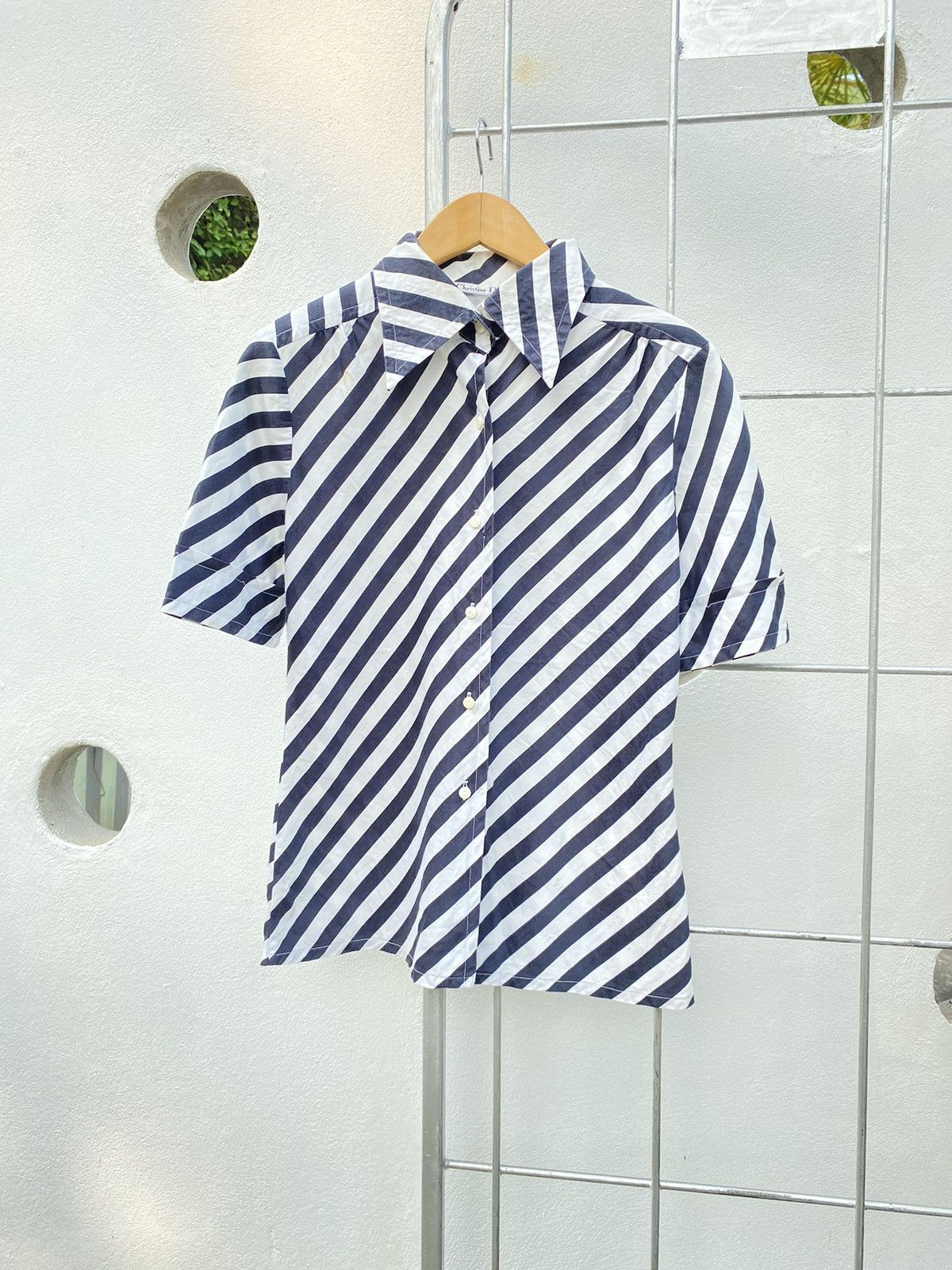 image of Christian Dior Monsieur Christian Dior Oblique Stripes Blouse Shirt in White, Women's (Size Medium)