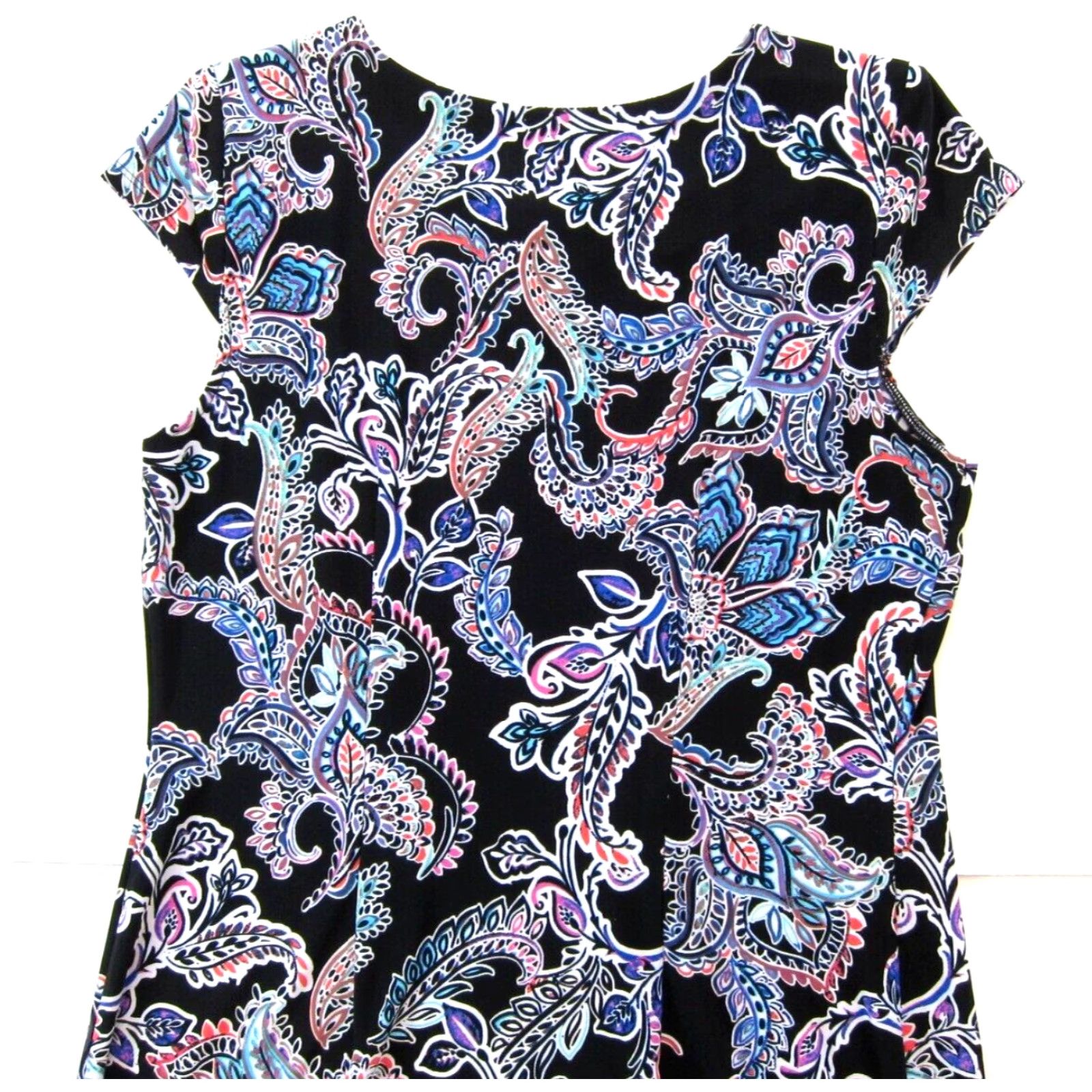 Liz Claiborne Liz Claiborne Shift Dress Cap Sleeve Black 12 Women's Paisley Floral Stretch Knee Length Size XL / US 12-14 / IT 48-50 - 5 Thumbnail