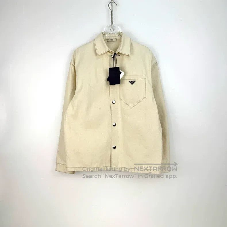 Prada Prada Beige metal triangle logo denim jacket Size US S / EU 44-46 / 1 - 3 Thumbnail