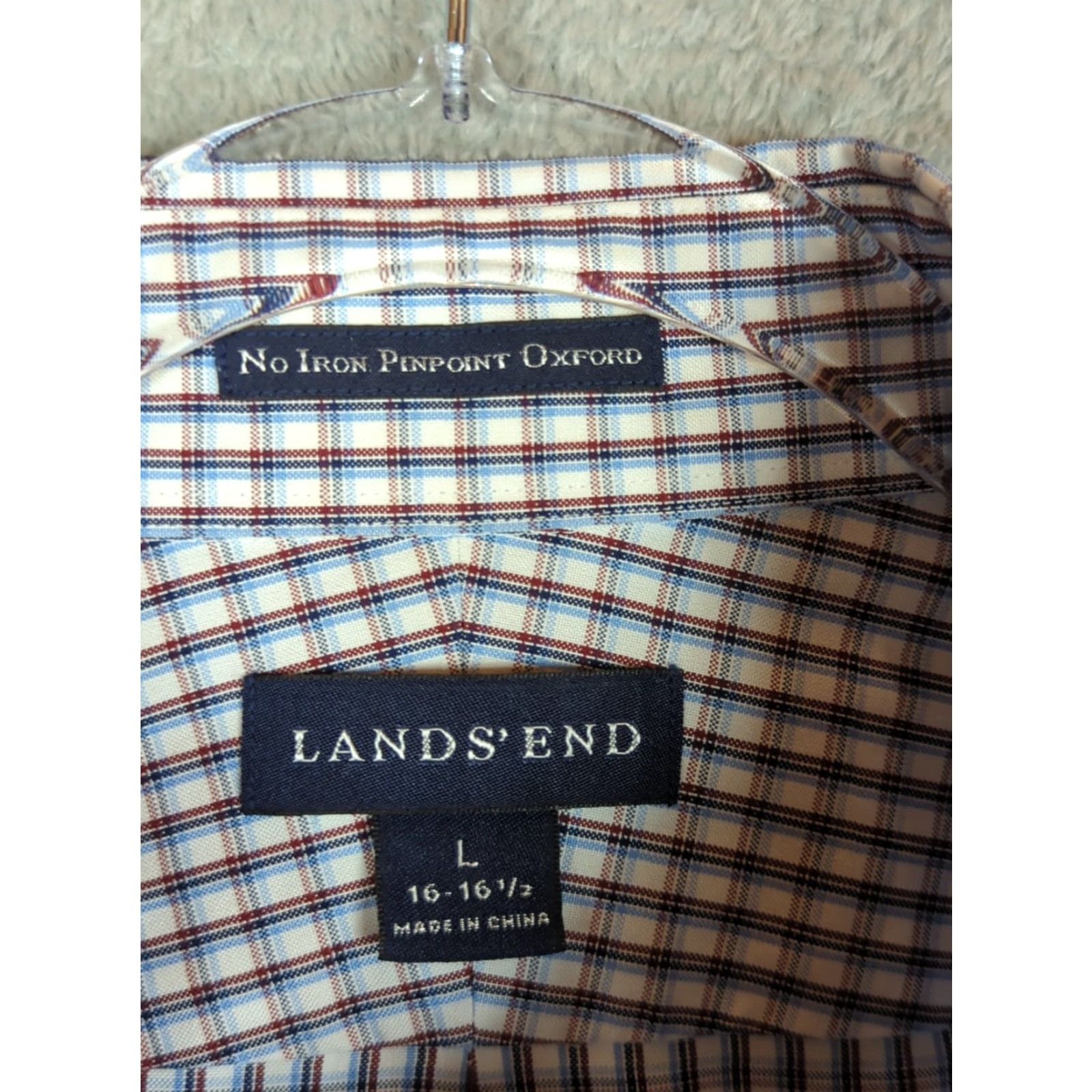 Lands' End Lands' End Dress Shirt Mens L Multicolor Check Non-Iron Oxford 100% Cotton Long Sleeve Button Barrel Cuff Regular Size US L / EU 52-54 / 3 - 2 Thumbnail