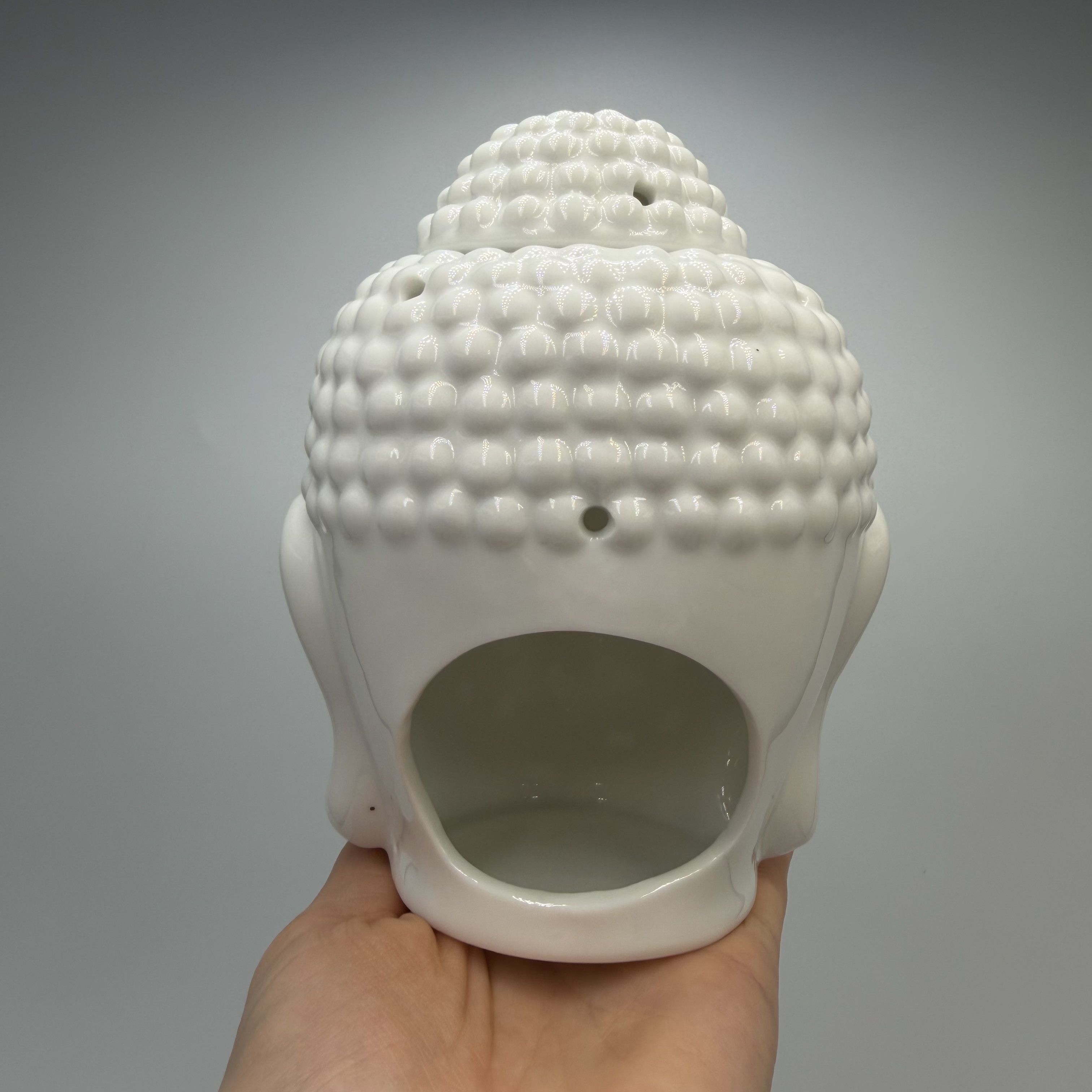 Vintage Vintage White Ceramic Buddha Head Oil Burner Aroma Lamp Wax Size ONE SIZE - 10 Thumbnail