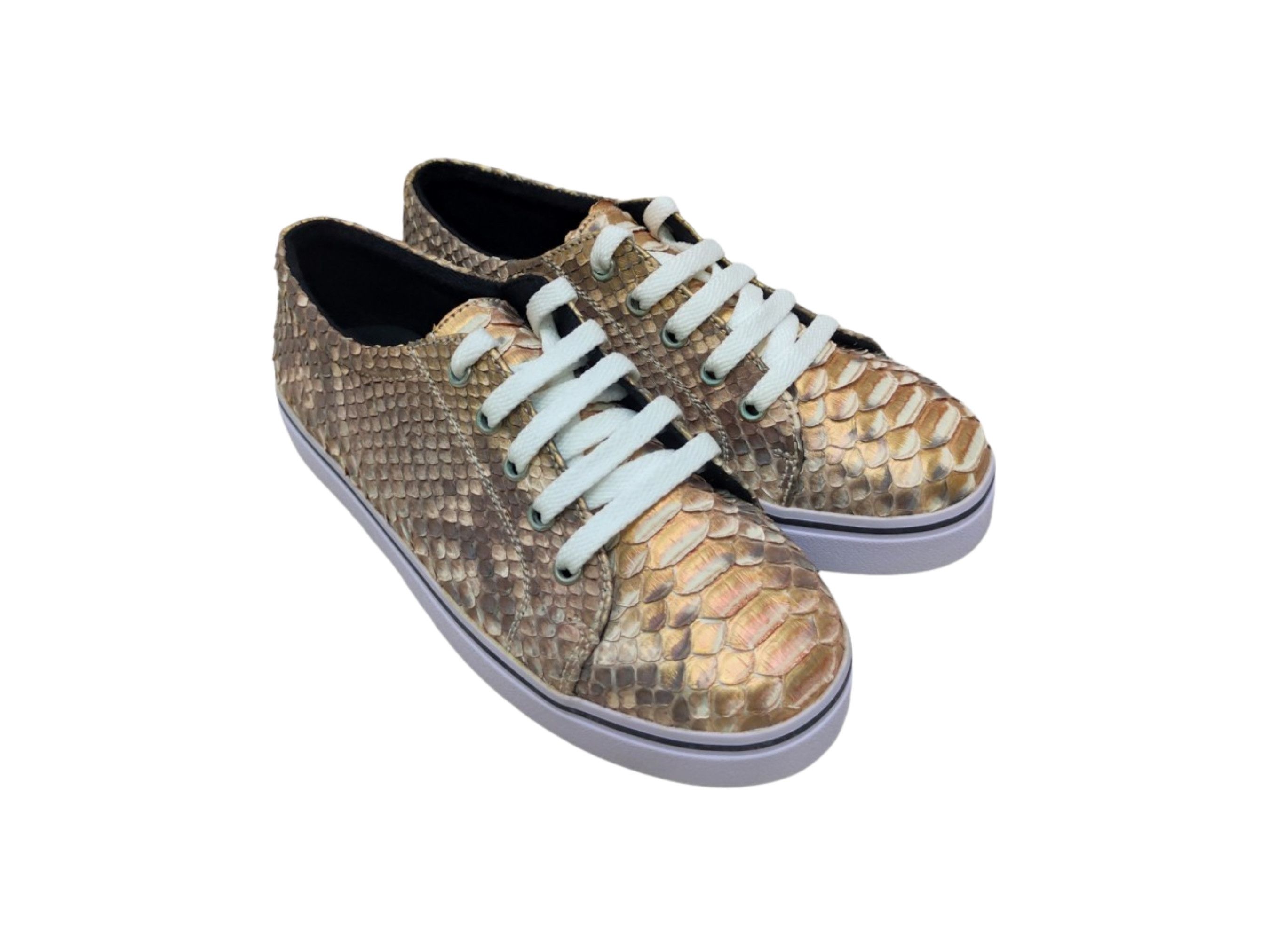 Handmade Beige Snakeskin Casual Sneakers Size US 6 / EU 39 - 2 Thumbnail