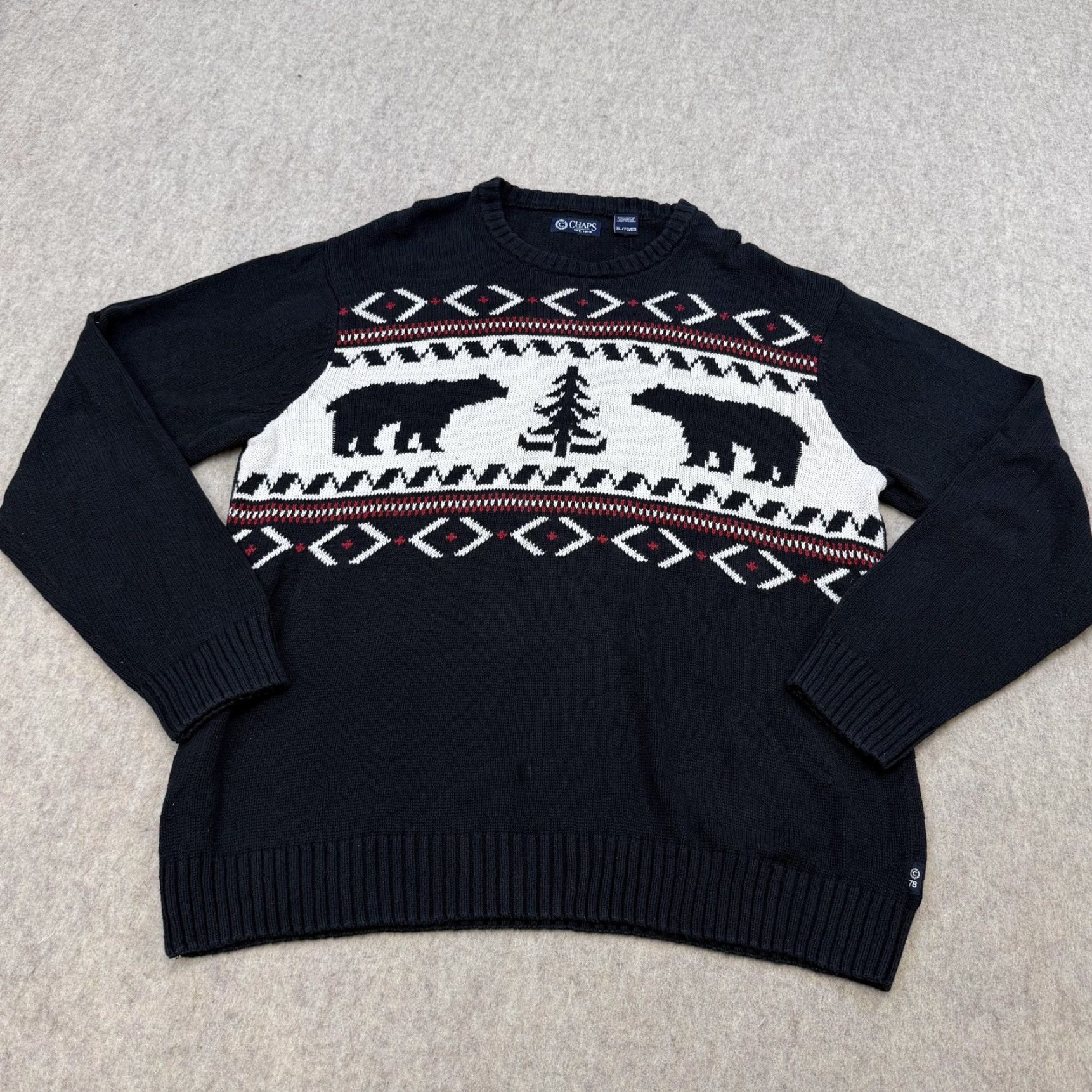 Chaps Chaps Sweater Mens XL Navy Bear Tree Fair Isle Cotton Crewneck Pullover Size US XL / EU 56 / 4 - 2 Thumbnail