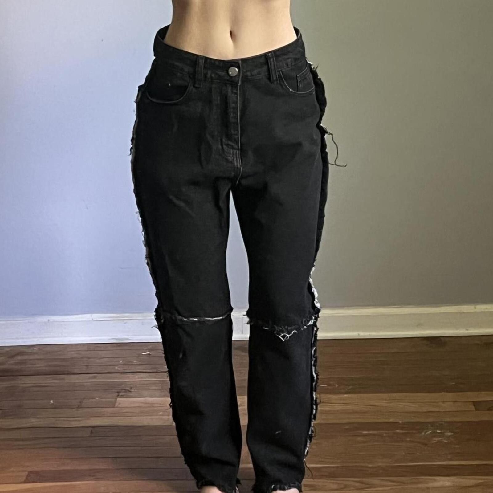 Shein SHEIN black grungy patchwork jeans Size 30" / US 8 / IT 44 - 1 Thumbnail