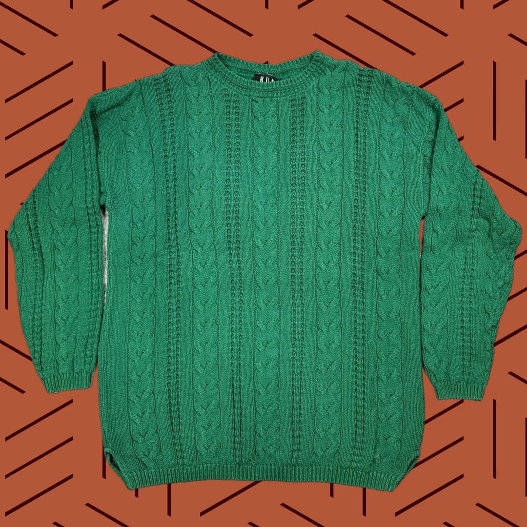 Vintage VINTAGE Rue21 Women's Cable Knit Sweater Pullover M Green 90s N/A Crewneck Long Sleeve Fall/Winter Knit Size M / US 6-8 / IT 42-44 - 1 Thumbnail