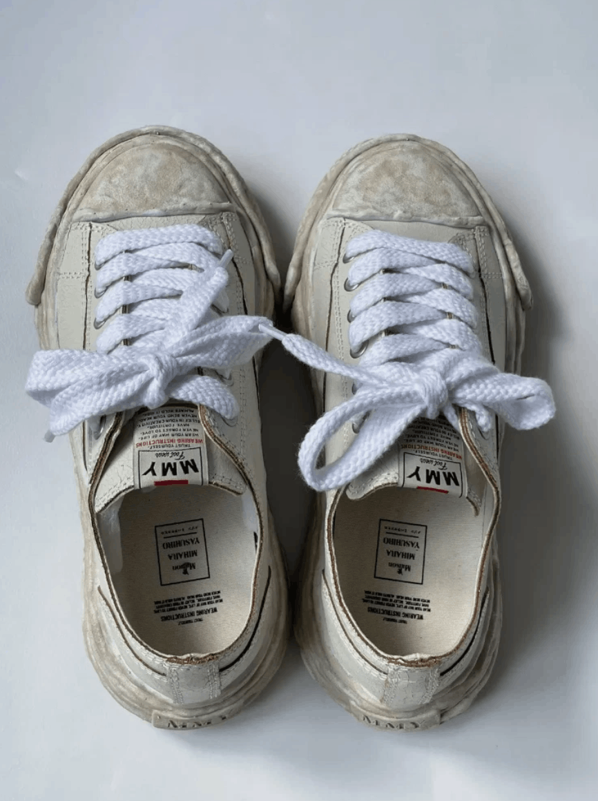 Maison MIHARA YASUHIRO Cream Cracked Leather ‘Peterson’ Sneakers Size US 10 / EU 43 - 11 Thumbnail