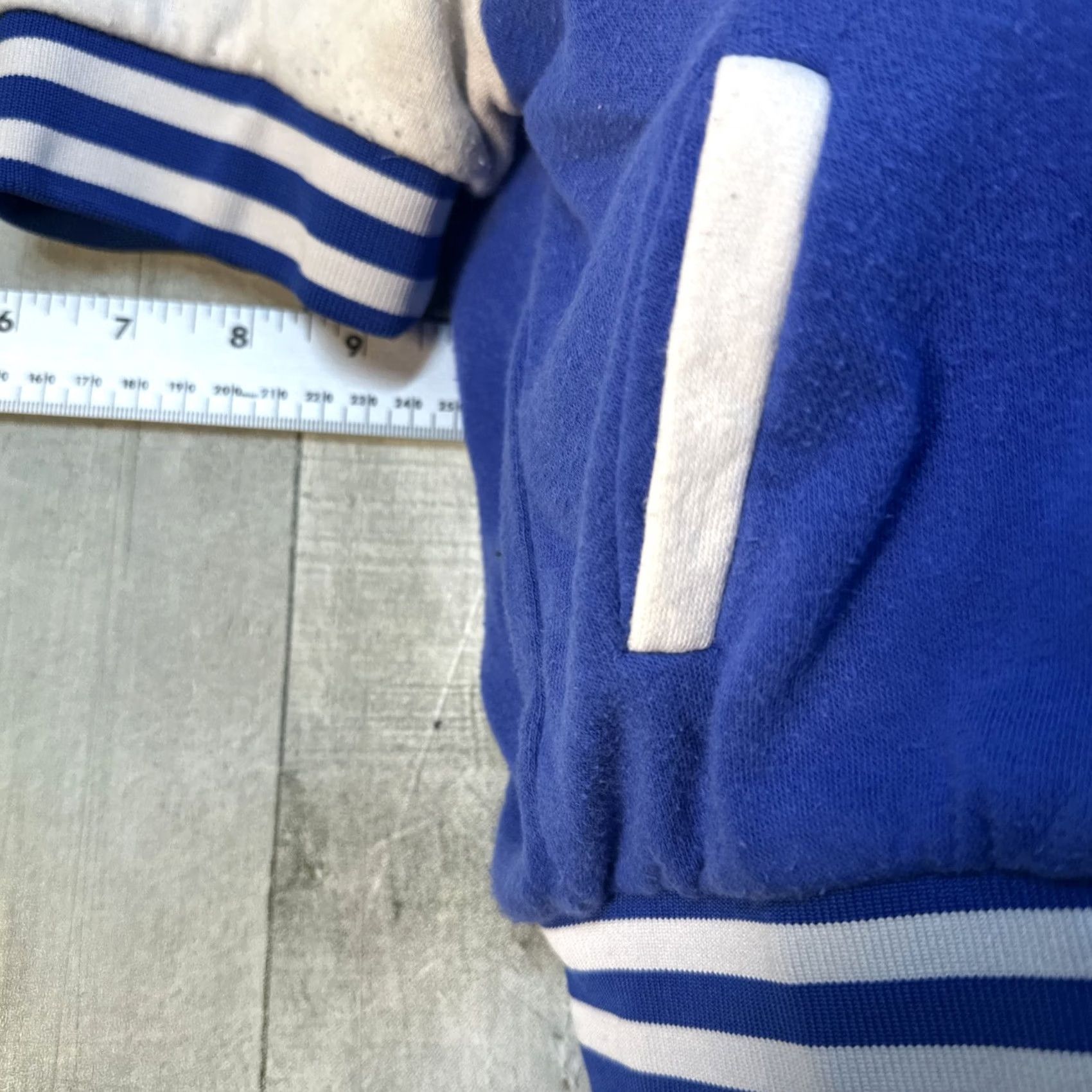 Vintage Womens Cropped Varsity Jacket Blue White Letterman Bomber Snap Front Size S Women Shirt? Size S / US 4 / IT 40 - 2 Thumbnail