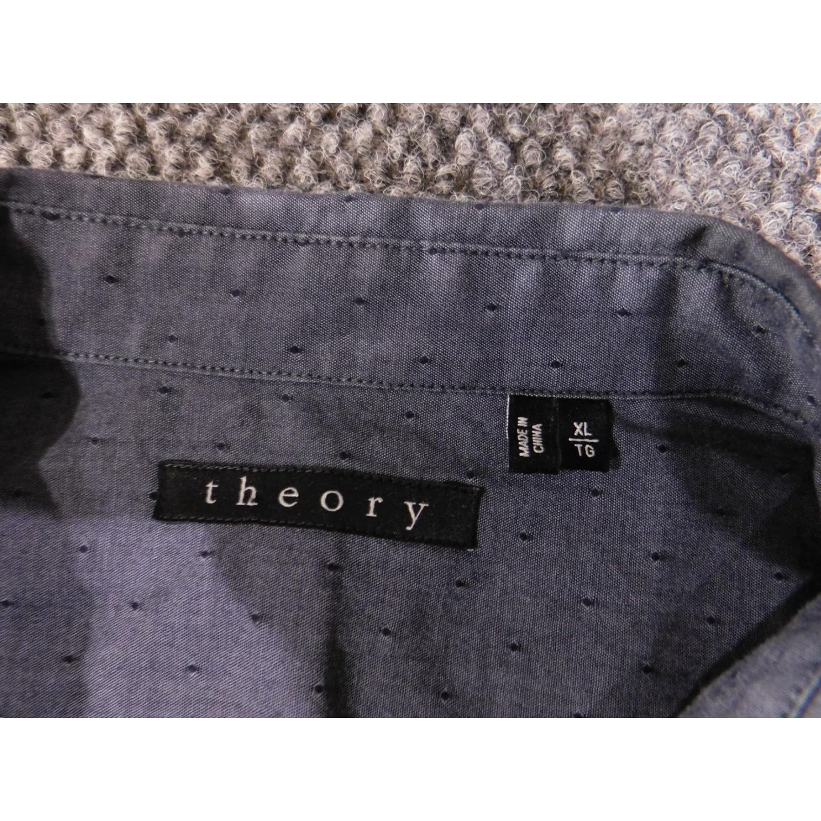 Theory VINTAGE Theory Shirt Mens XL Gray Dobby Dot Button Up Long Sleeve 100% Cotton Casual Size US XL / EU 56 / 4 - 4 Thumbnail