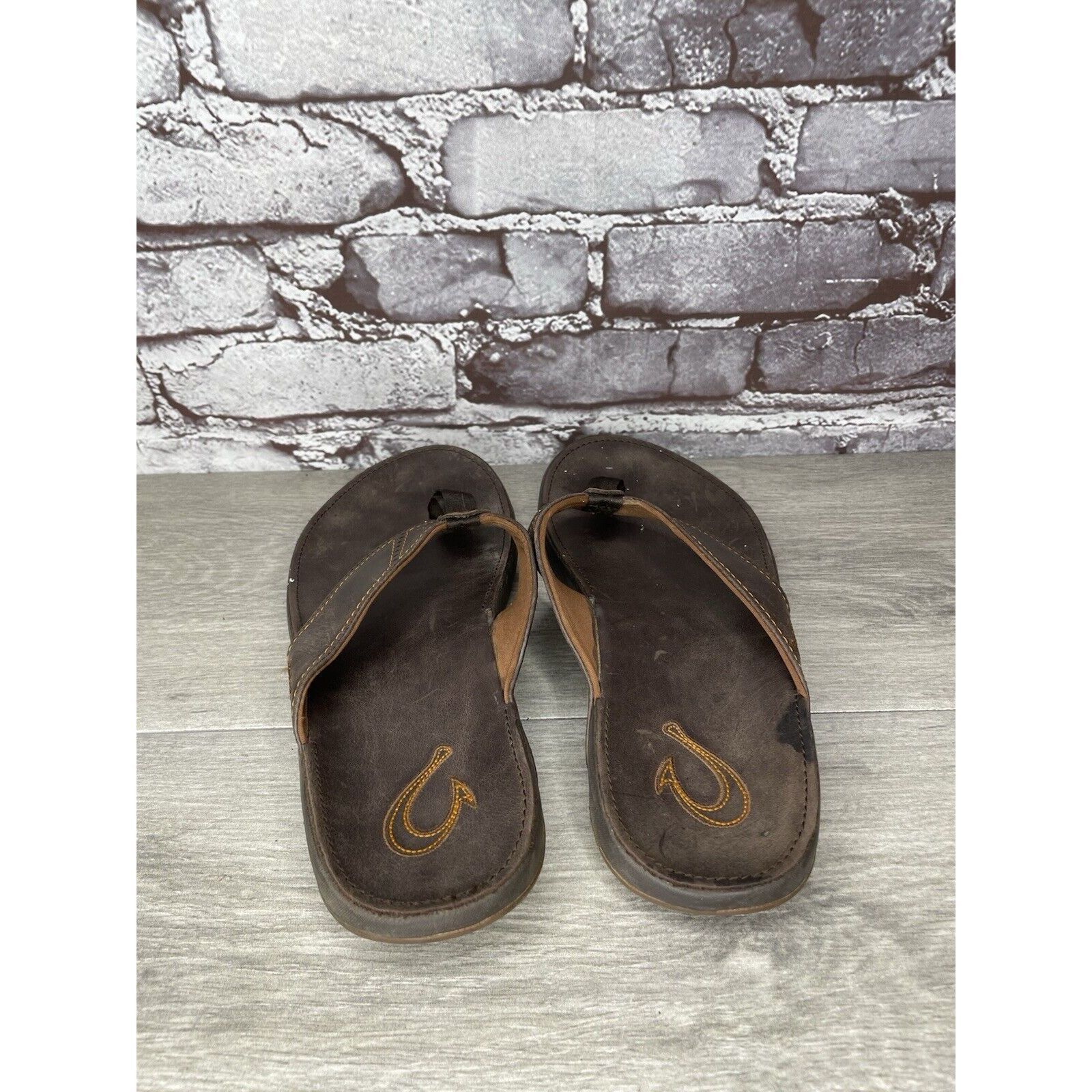 Olukai Olukai Nui-M Brown Leather Flip Flops Beach Sandals Men Sz 9 Size US 9 / EU 42 - 4 Thumbnail