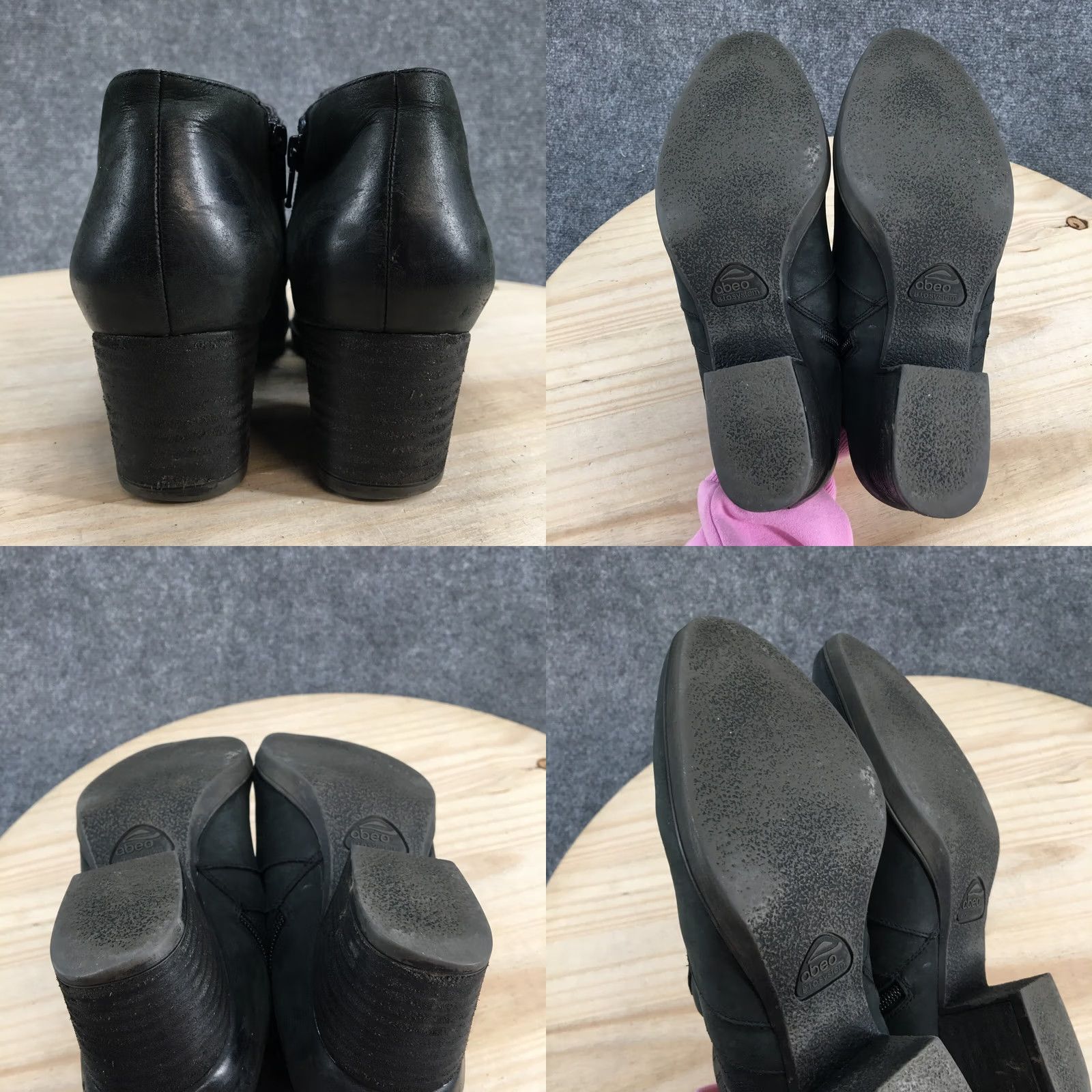 Vintage Abeo Felicity Boots Women's 7.5 N Side Zip Ankle Bootie Black Leather Heels Size US 8 / IT 38 - 9 Thumbnail