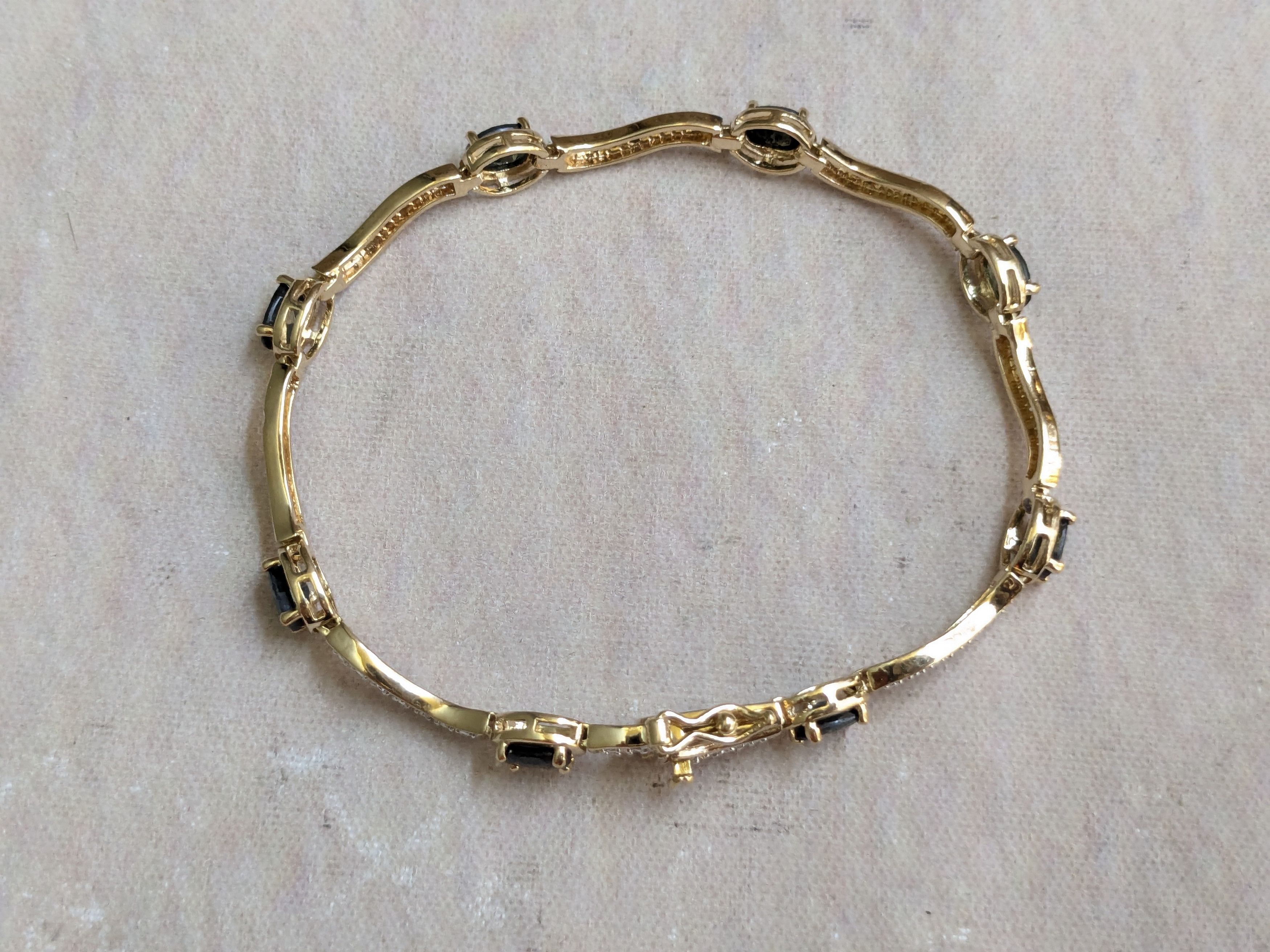 Sterling Silver Sterling Silver Tennis Bracelet Blue Gold Plated 7.25" Oval Size ONE SIZE - 7 Thumbnail