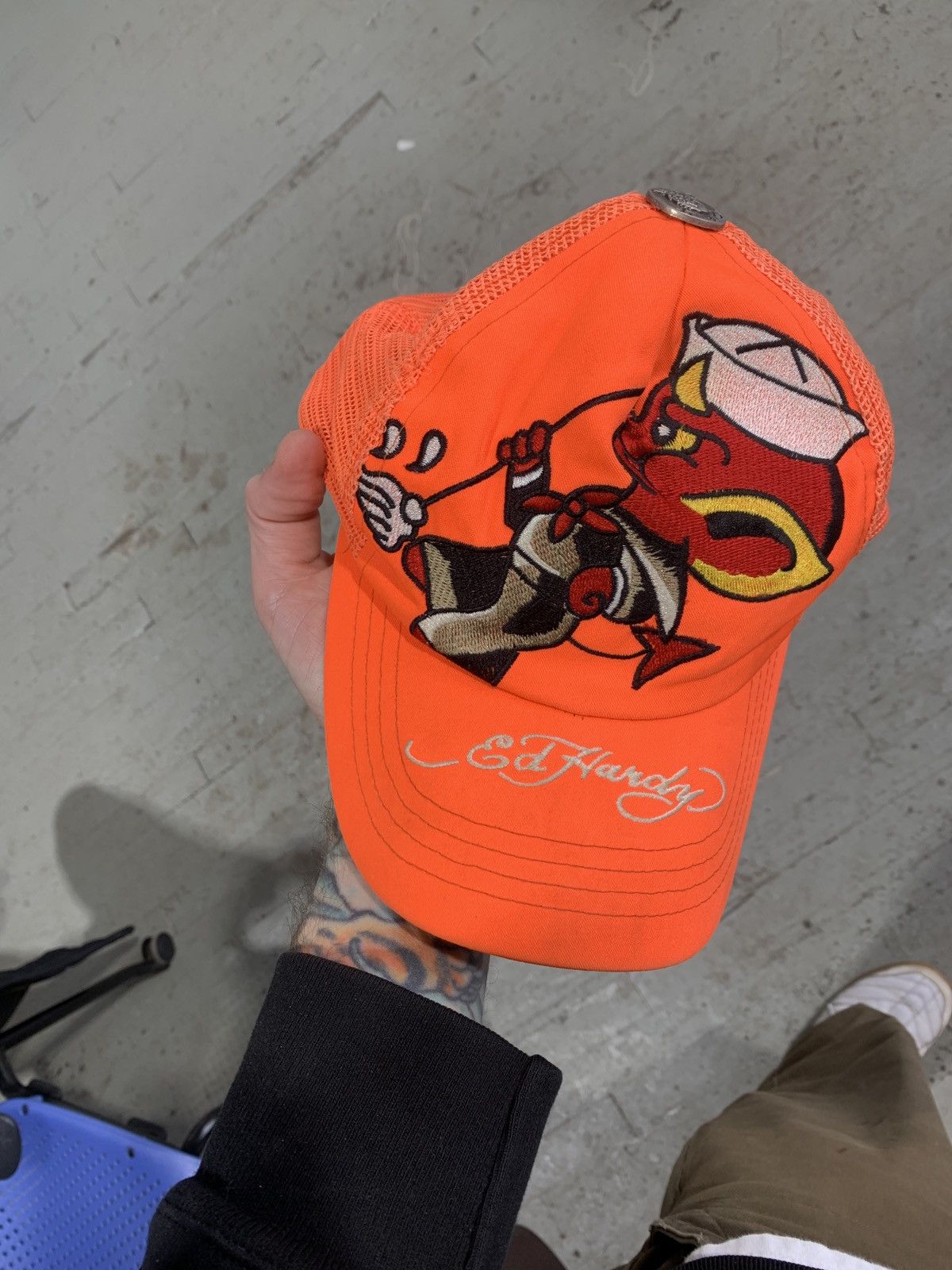 Ed Hardy Orange on orange Ed Hardy Mopping Sailor Devil trucker hat Size ONE SIZE - 1 Thumbnail