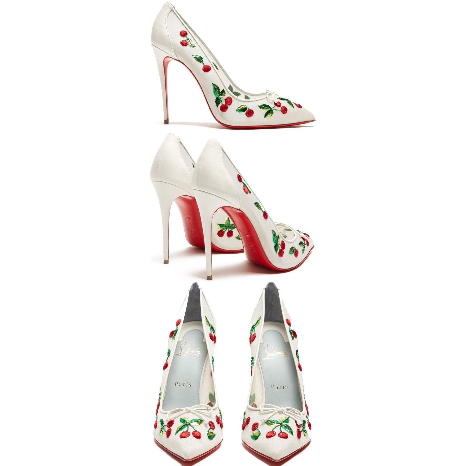 Christian Louboutin Christian Louboutin Cherrypump Latte White Organza Red 39.5 Size US 9.5 / IT 39.5 - 10 Thumbnail
